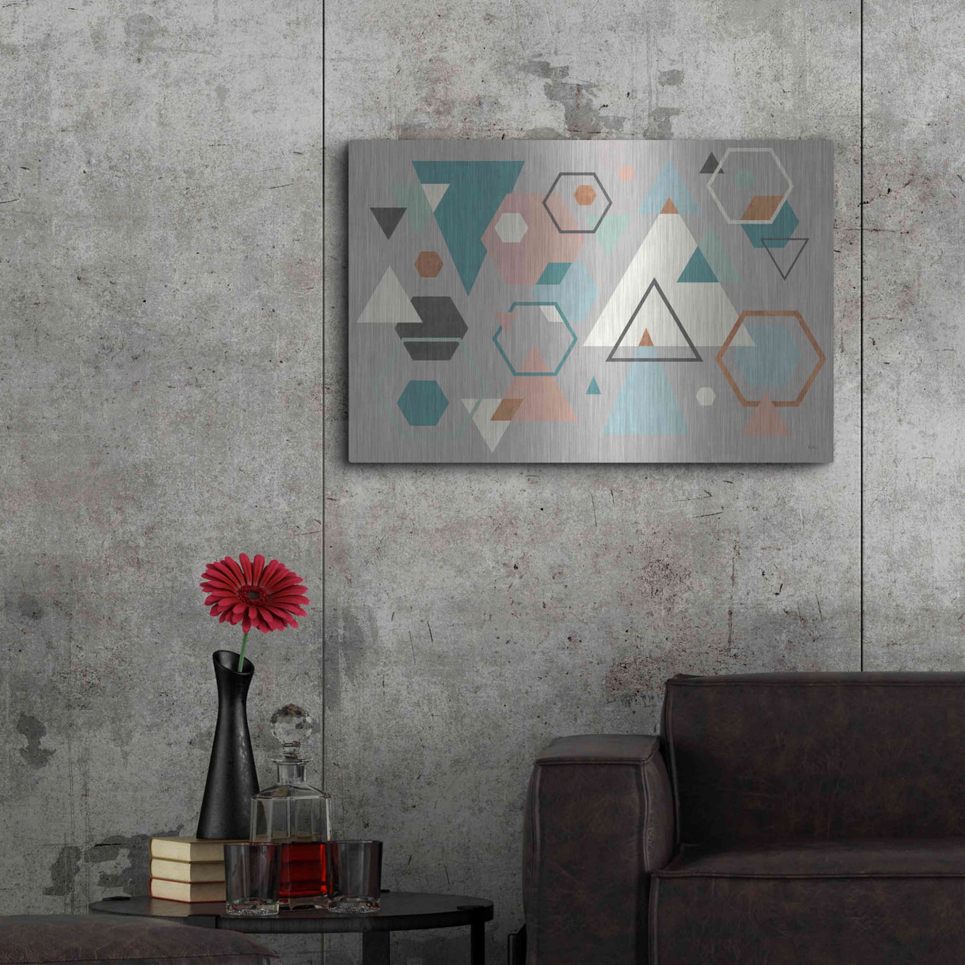 Luxe Metal Art 'Abstract Geo I Gray' by Veronique Charron, Metal Wall Art,36x24