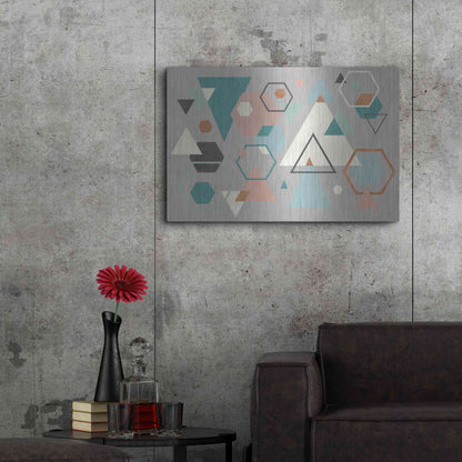 Luxe Metal Art 'Abstract Geo I Gray' by Veronique Charron, Metal Wall Art,36x24