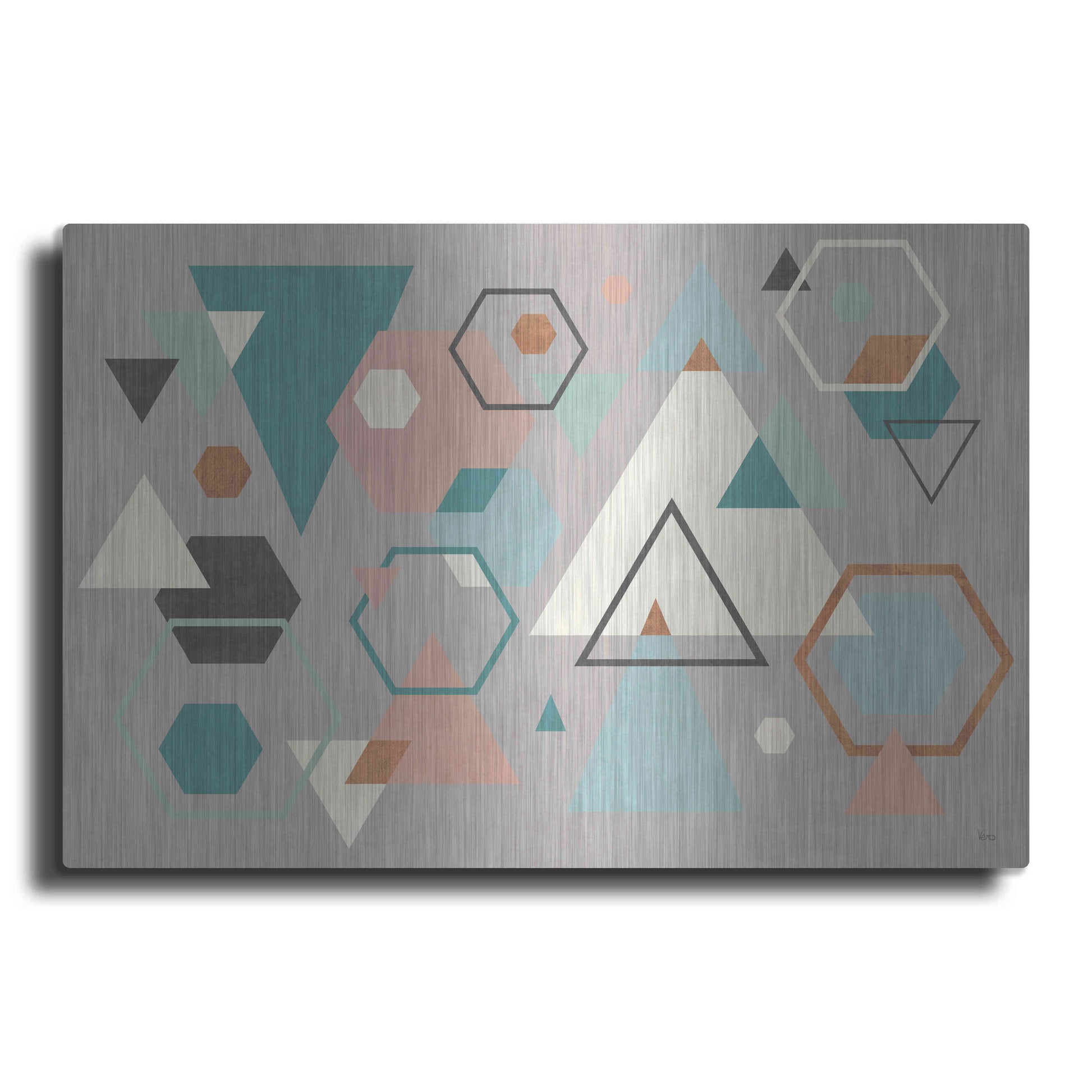 Luxe Metal Art 'Abstract Geo I Gray' by Veronique Charron, Metal Wall Art