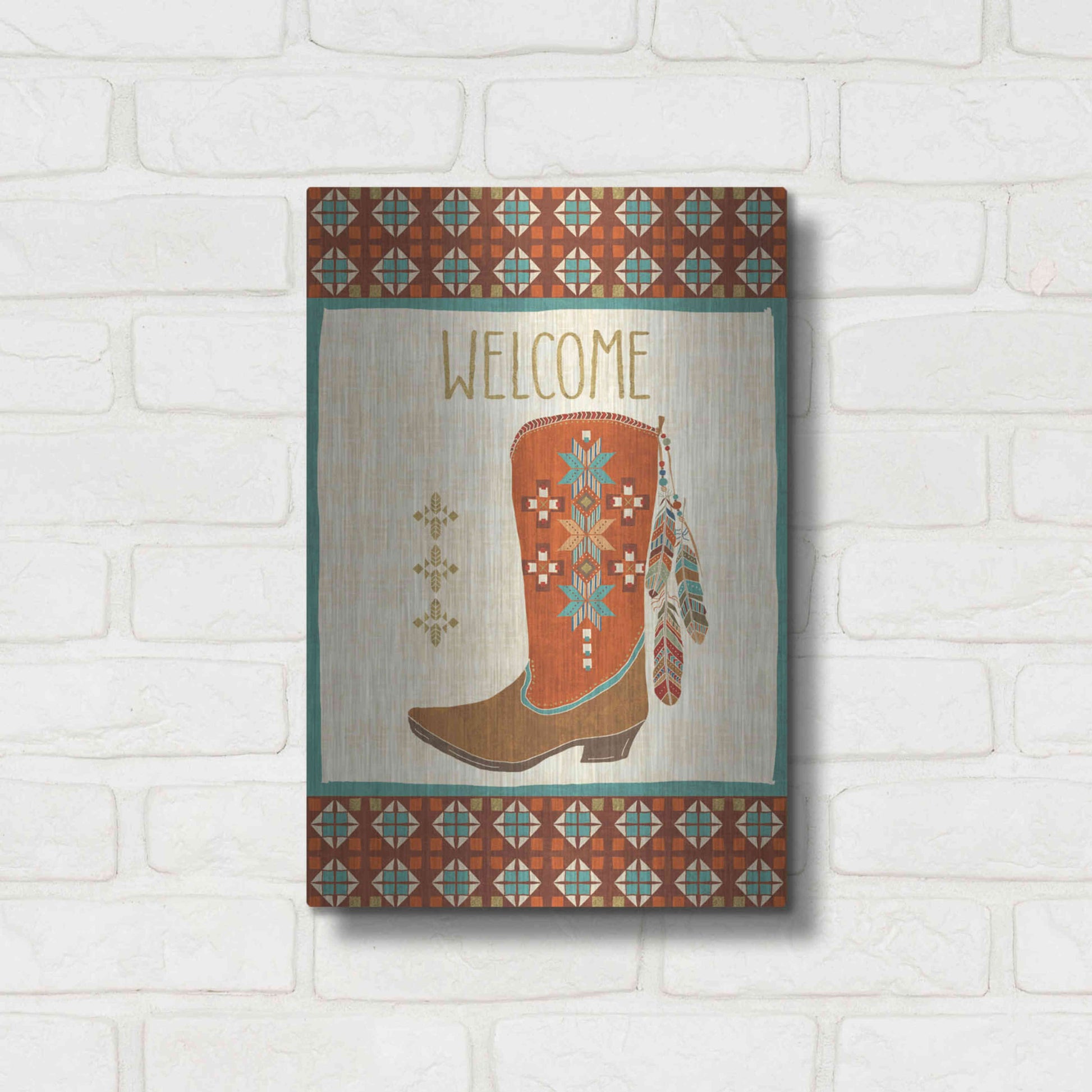 Luxe Metal Art 'Southwest at Heart IV FLAG' by Veronique Charron, Metal Wall Art,12x16