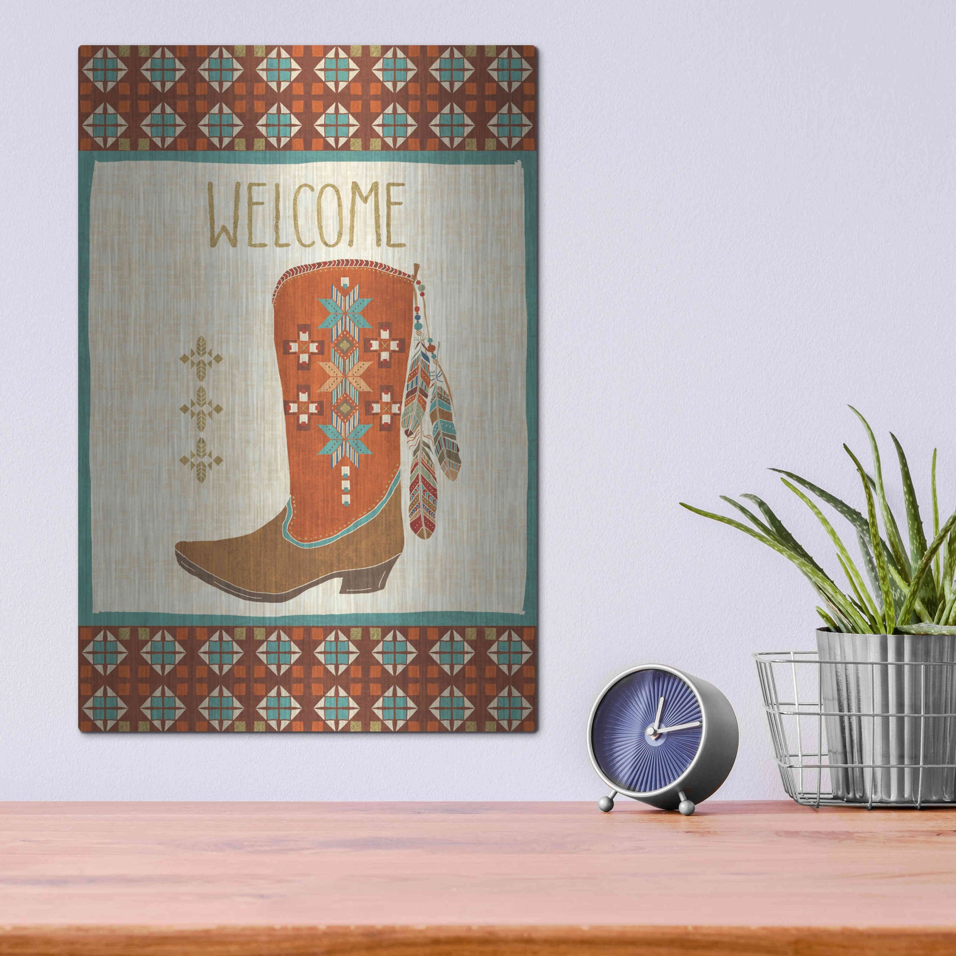 Luxe Metal Art 'Southwest at Heart IV FLAG' by Veronique Charron, Metal Wall Art,12x16