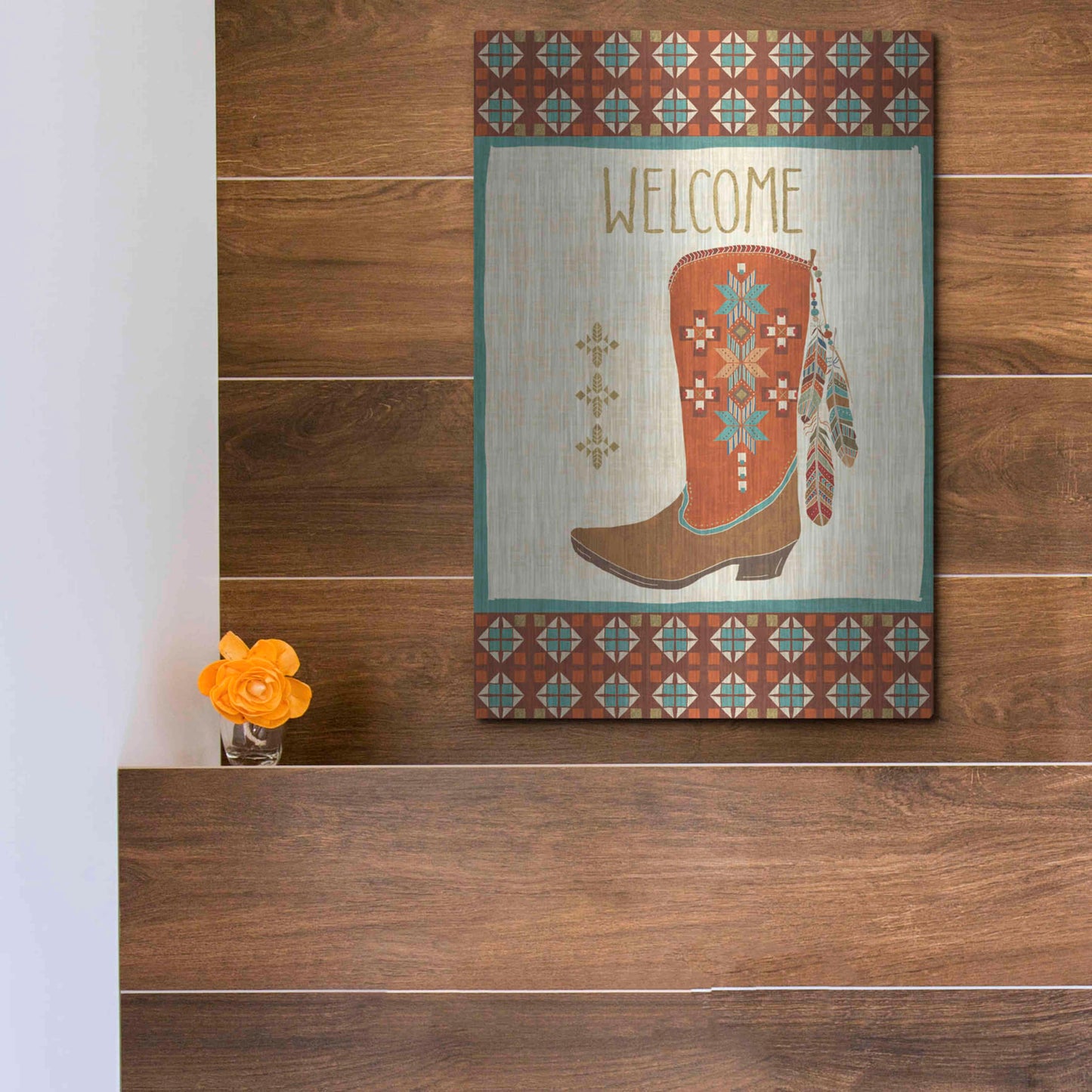 Luxe Metal Art 'Southwest at Heart IV FLAG' by Veronique Charron, Metal Wall Art,12x16