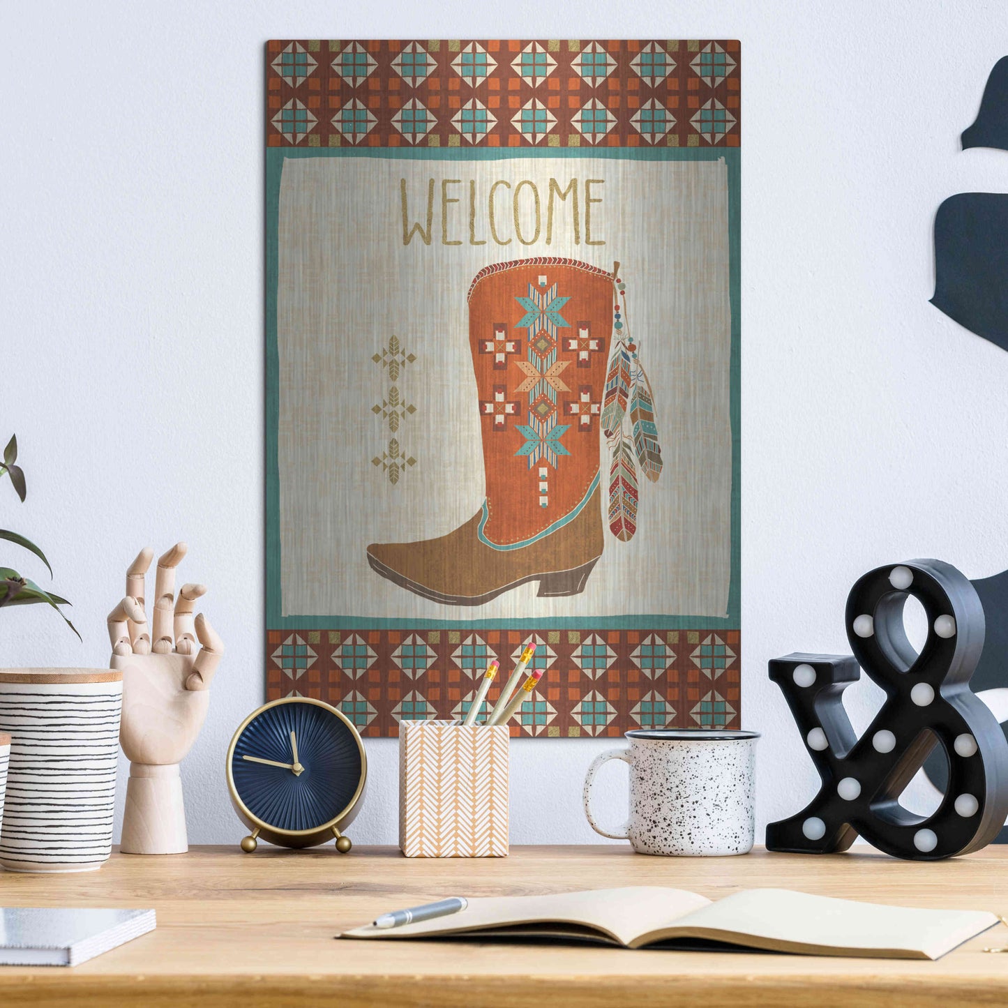 Luxe Metal Art 'Southwest at Heart IV FLAG' by Veronique Charron, Metal Wall Art,12x16