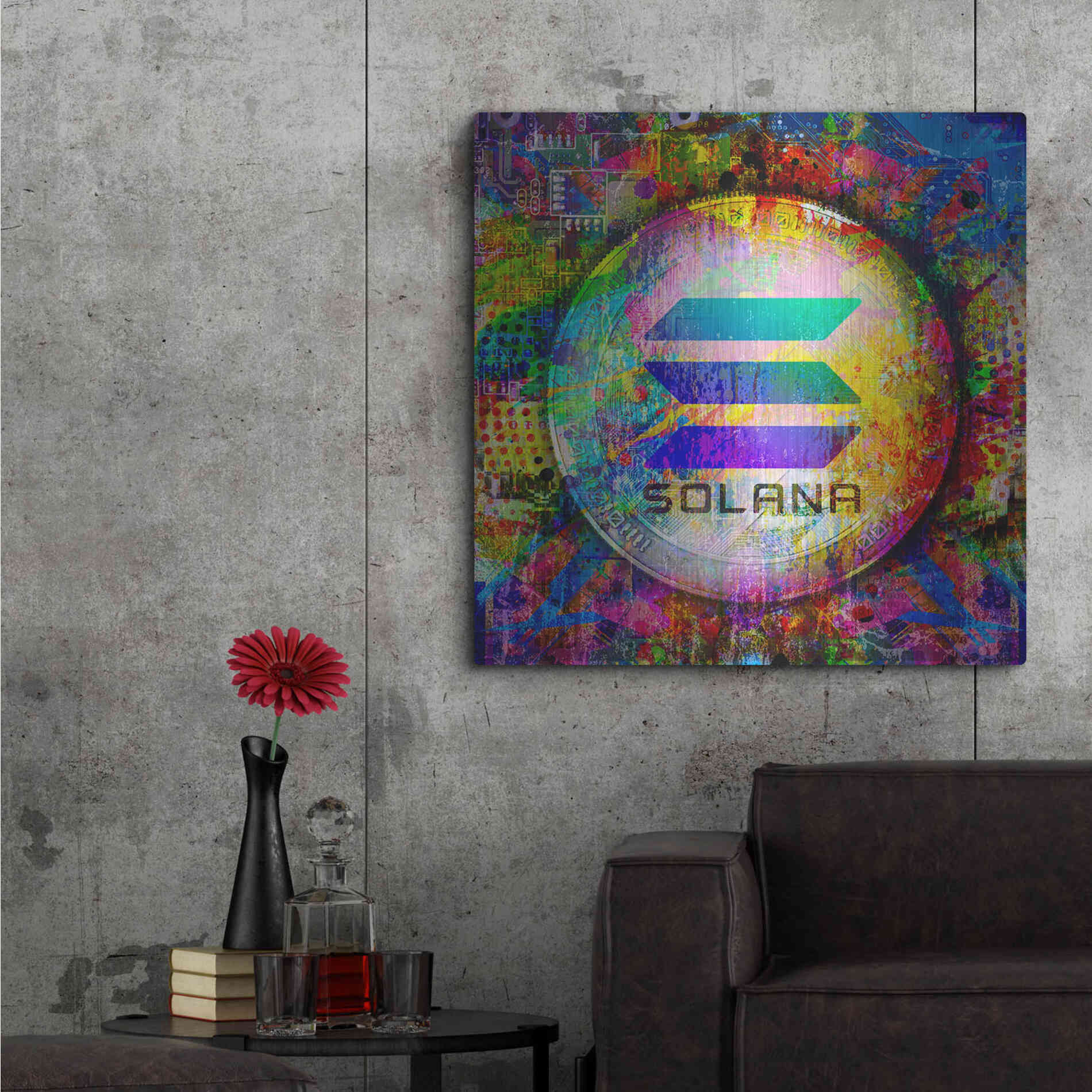 Luxe Metal Art 'SOL Solana Crypto,' Metal Wall Art,36x36