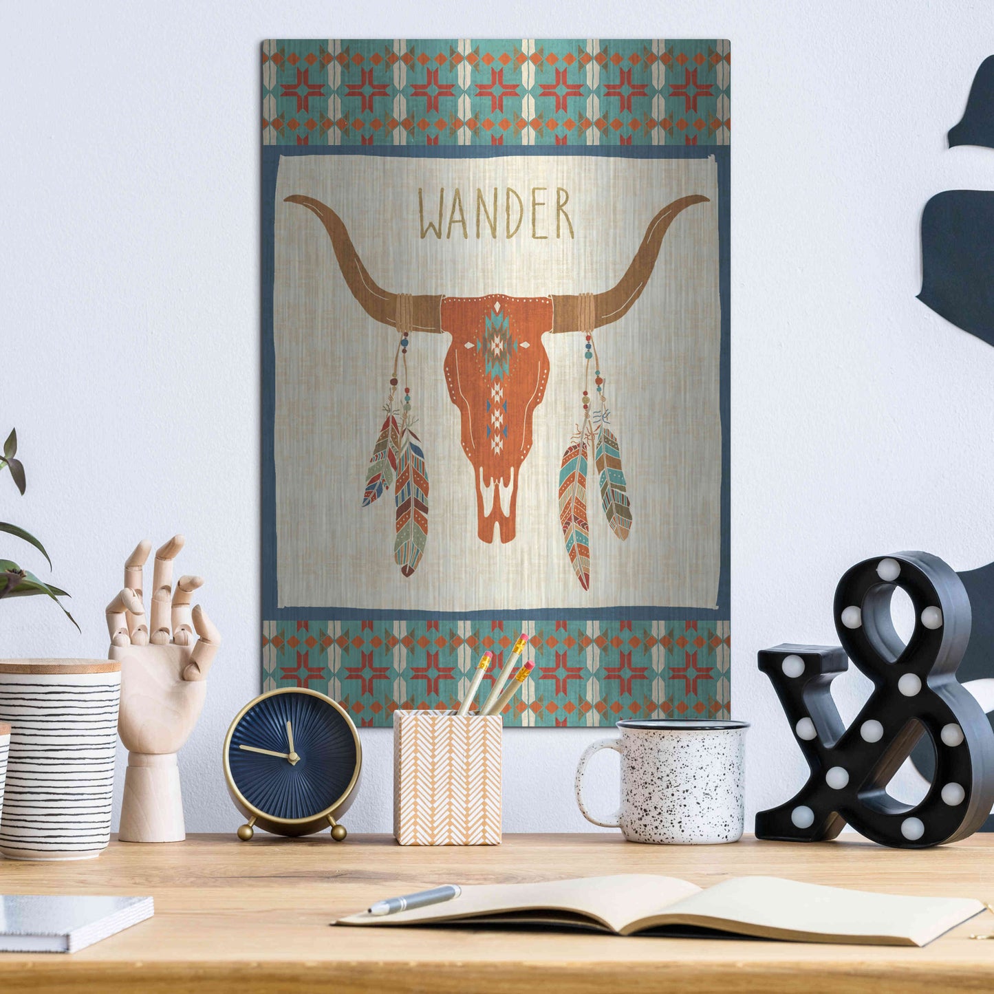 Luxe Metal Art 'Southwest at Heart I FLAG' by Veronique Charron, Metal Wall Art,12x16