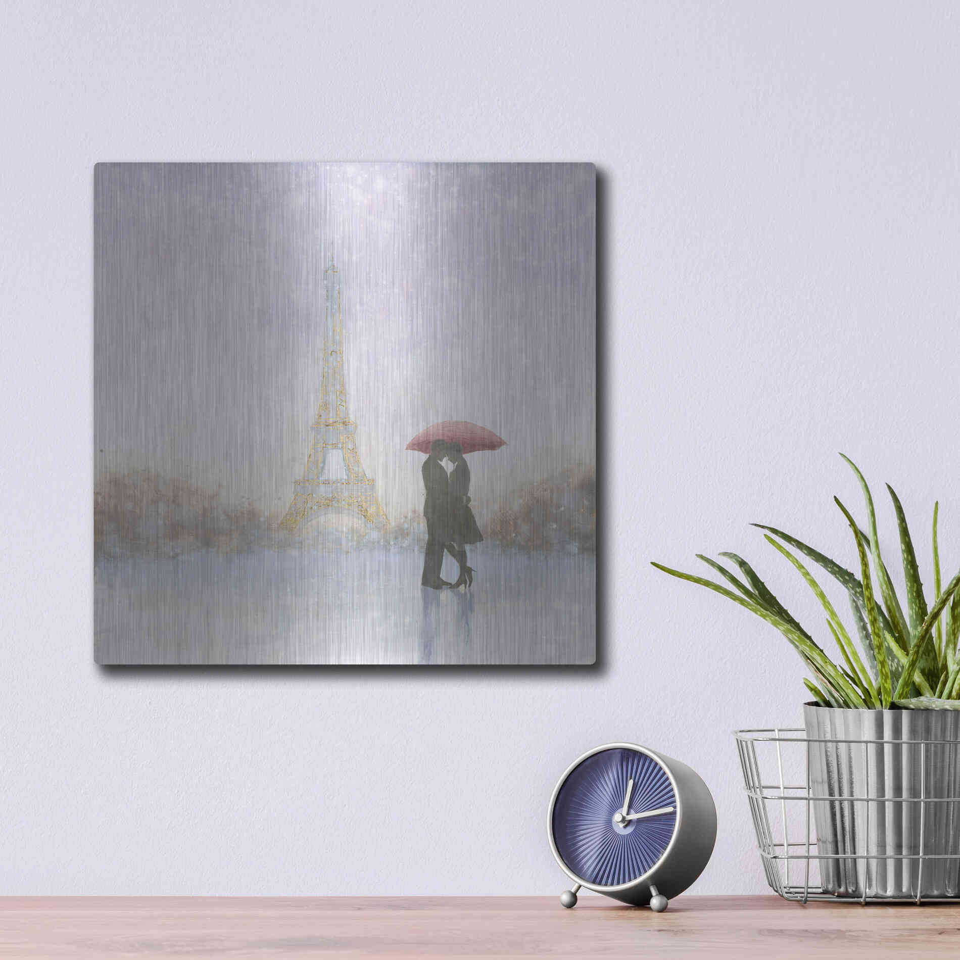 Luxe Metal Art 'Eiffel Romance' by Marco Fabiano, Metal Wall Art,12x12