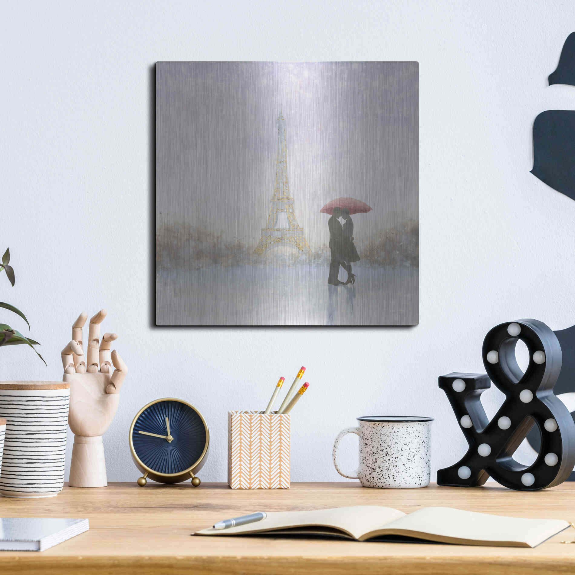 Luxe Metal Art 'Eiffel Romance' by Marco Fabiano, Metal Wall Art,12x12