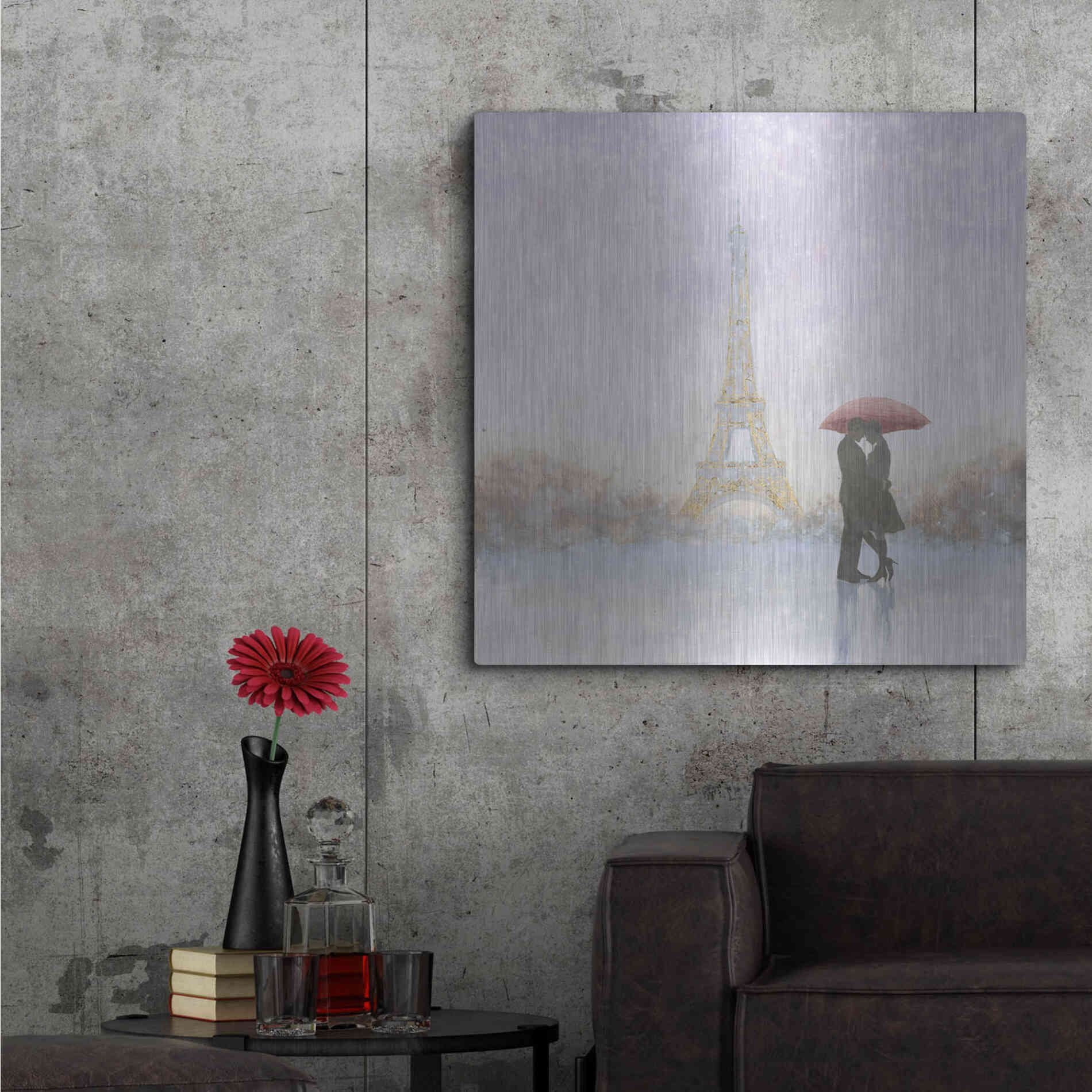 Luxe Metal Art 'Eiffel Romance' by Marco Fabiano, Metal Wall Art,36x36