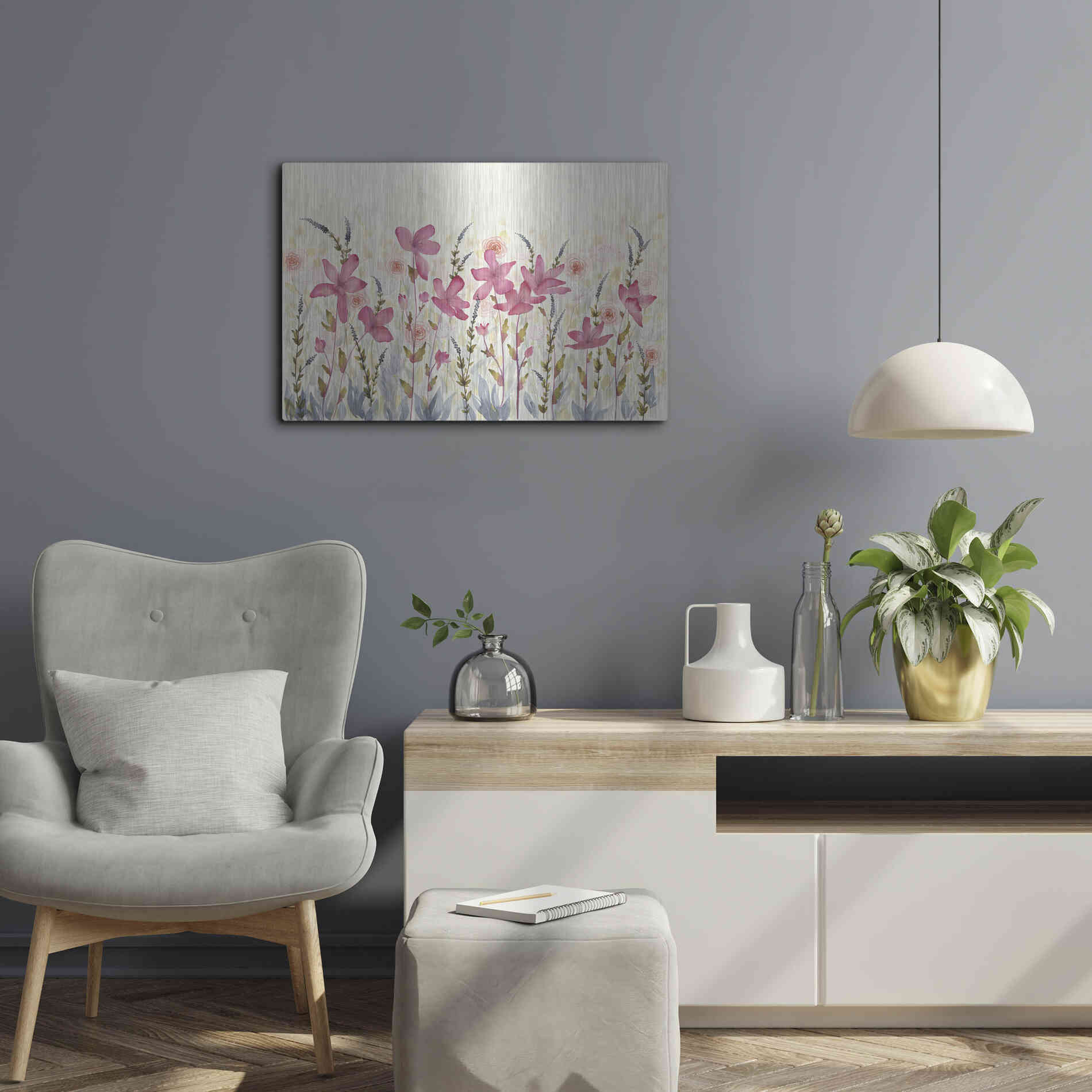 Luxe Metal Art 'Watercolor Garden' by Elyse DeNeige, Metal Wall Art,24x16