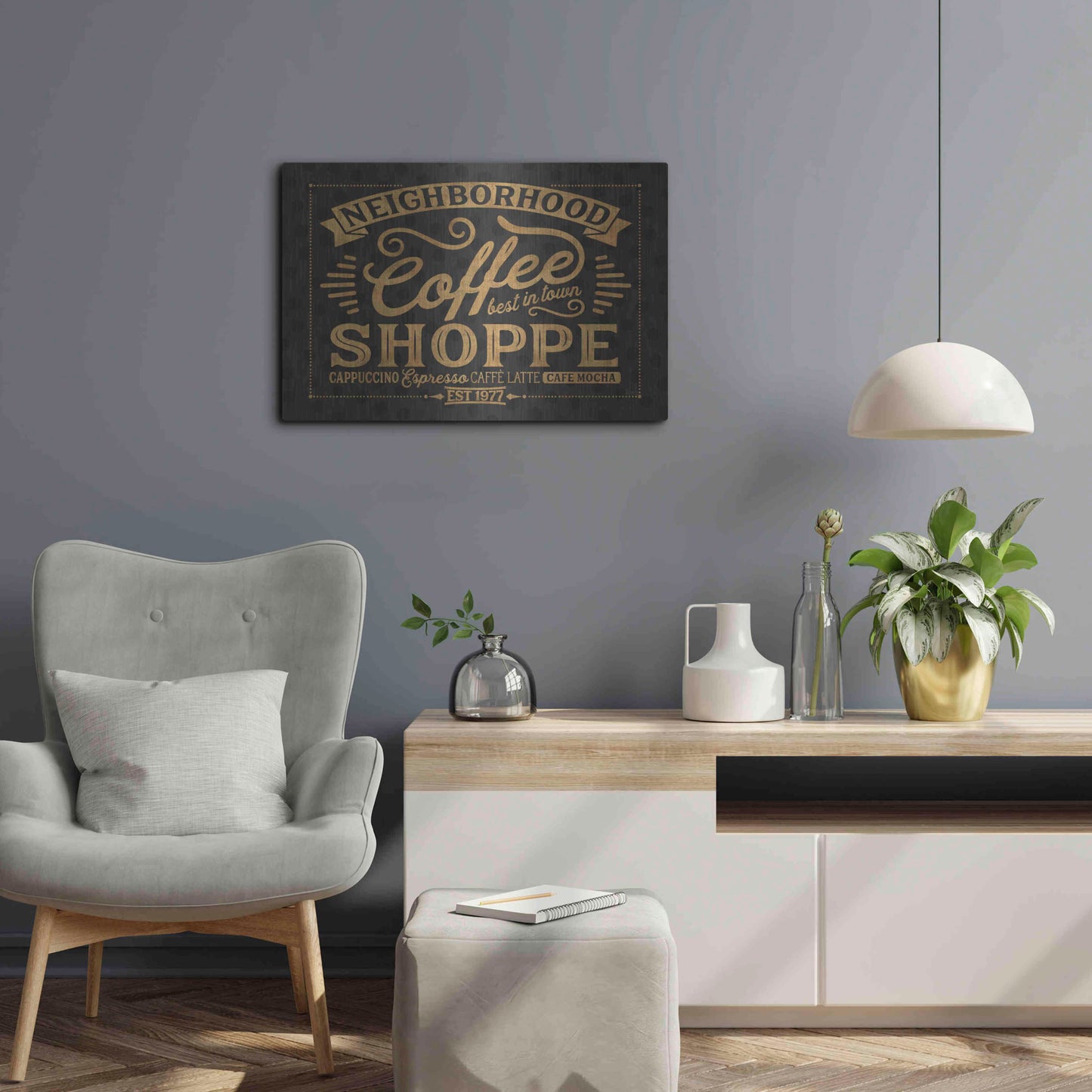 Luxe Metal Art 'Coffee and Friends IV' by Veronique Charron, Metal Wall Art,24x16