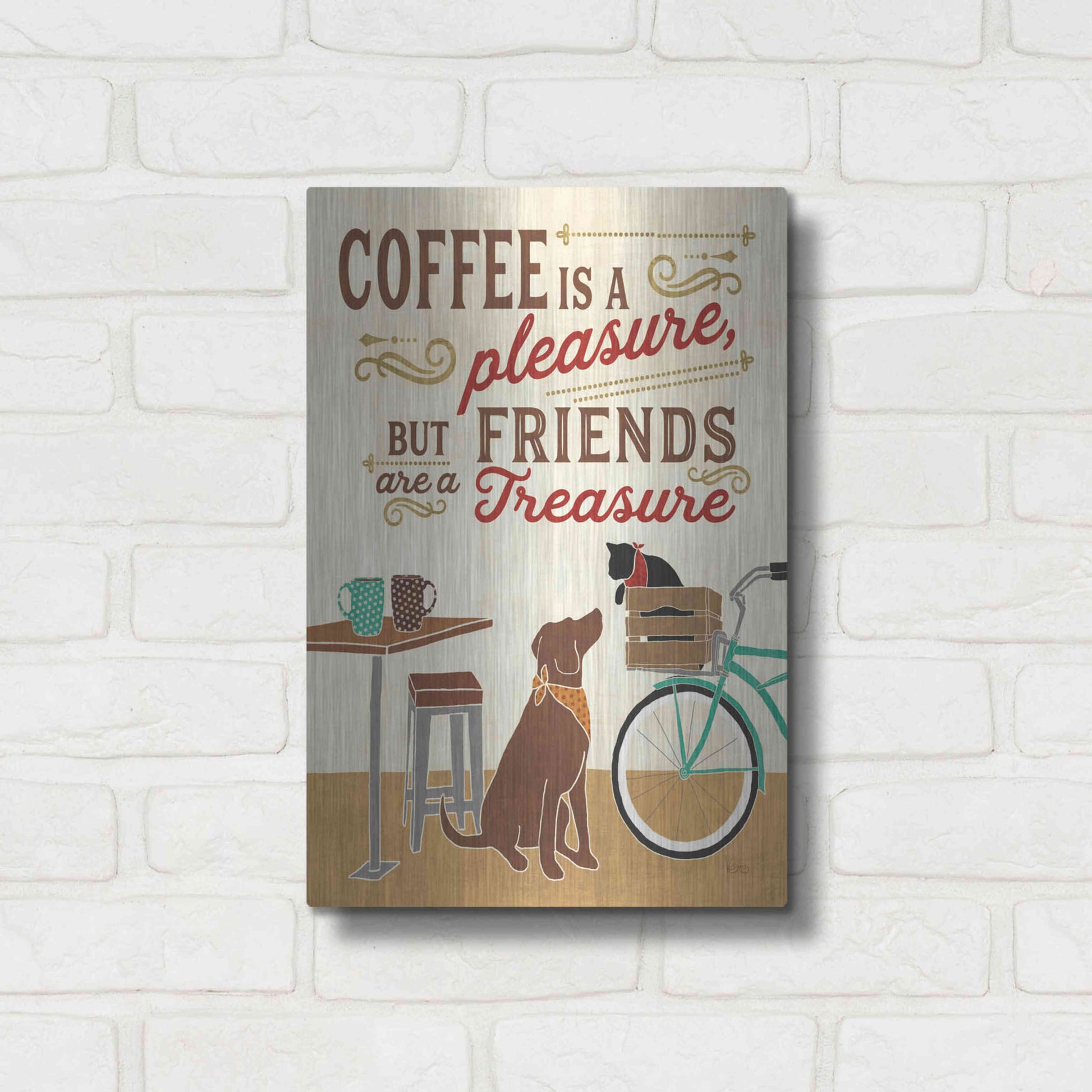 Luxe Metal Art 'Coffee and Friends II' by Veronique Charron, Metal Wall Art,12x16