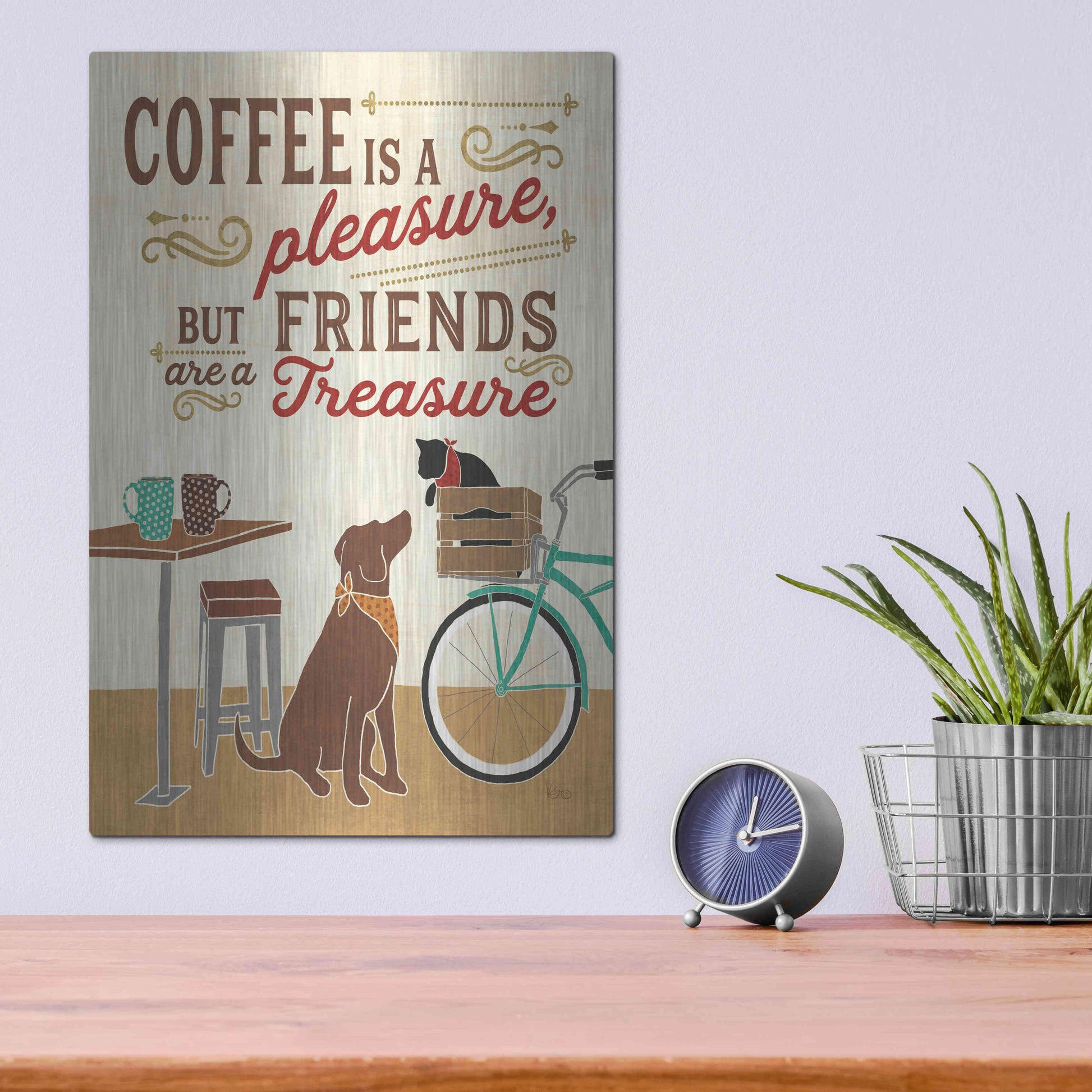 Luxe Metal Art 'Coffee and Friends II' by Veronique Charron, Metal Wall Art,12x16