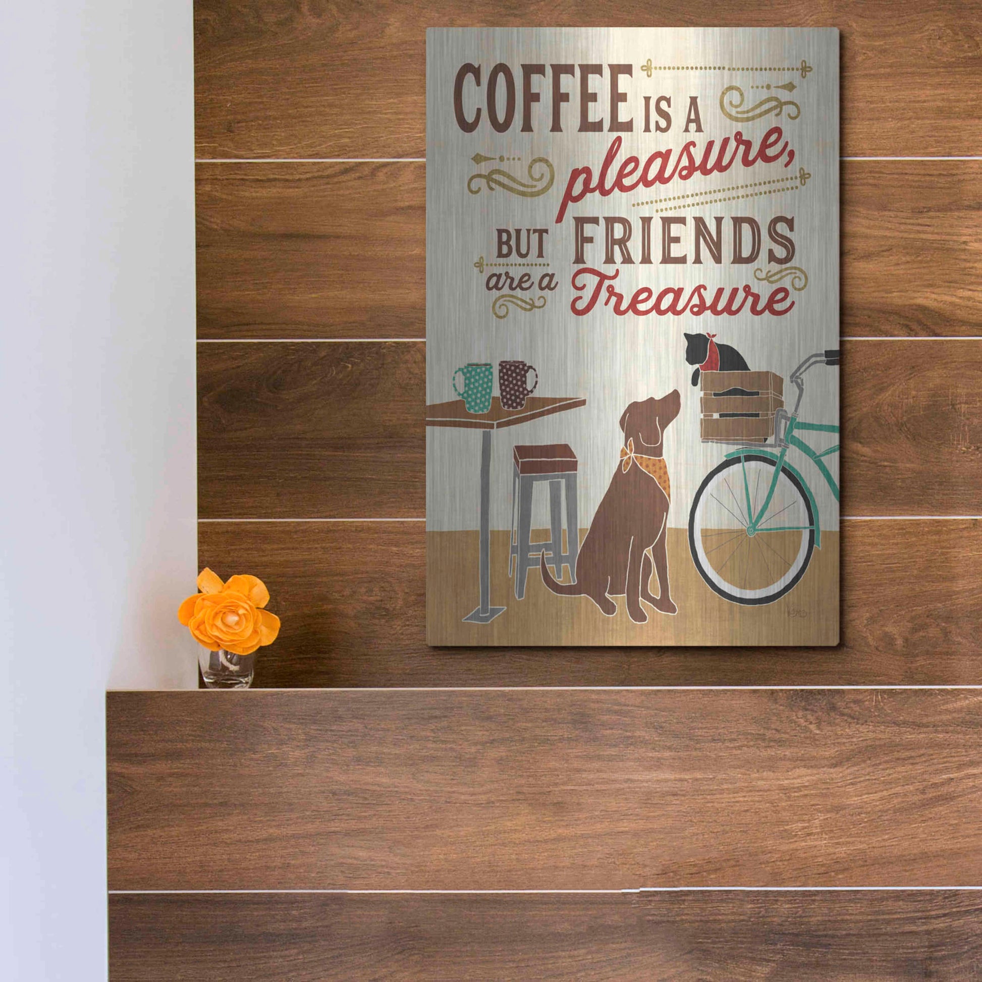 Luxe Metal Art 'Coffee and Friends II' by Veronique Charron, Metal Wall Art,12x16