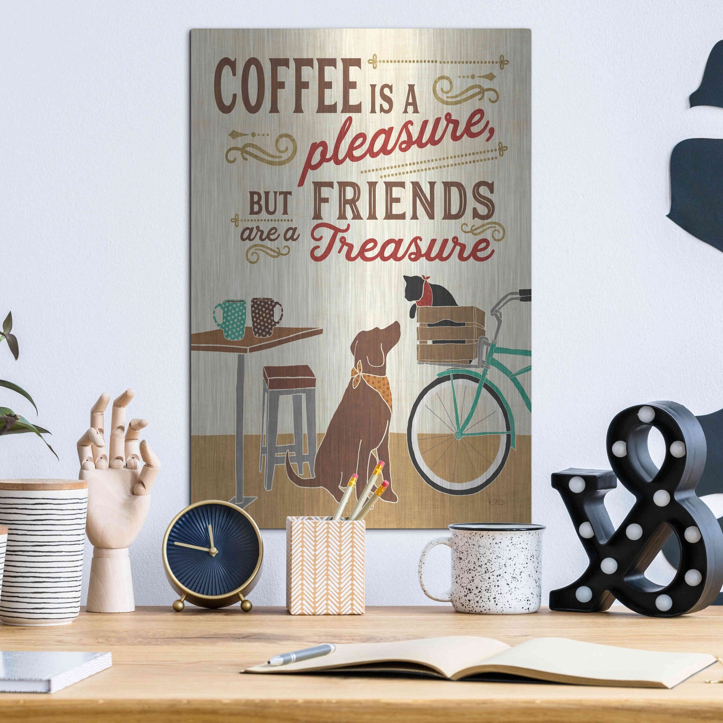 Luxe Metal Art 'Coffee and Friends II' by Veronique Charron, Metal Wall Art,12x16