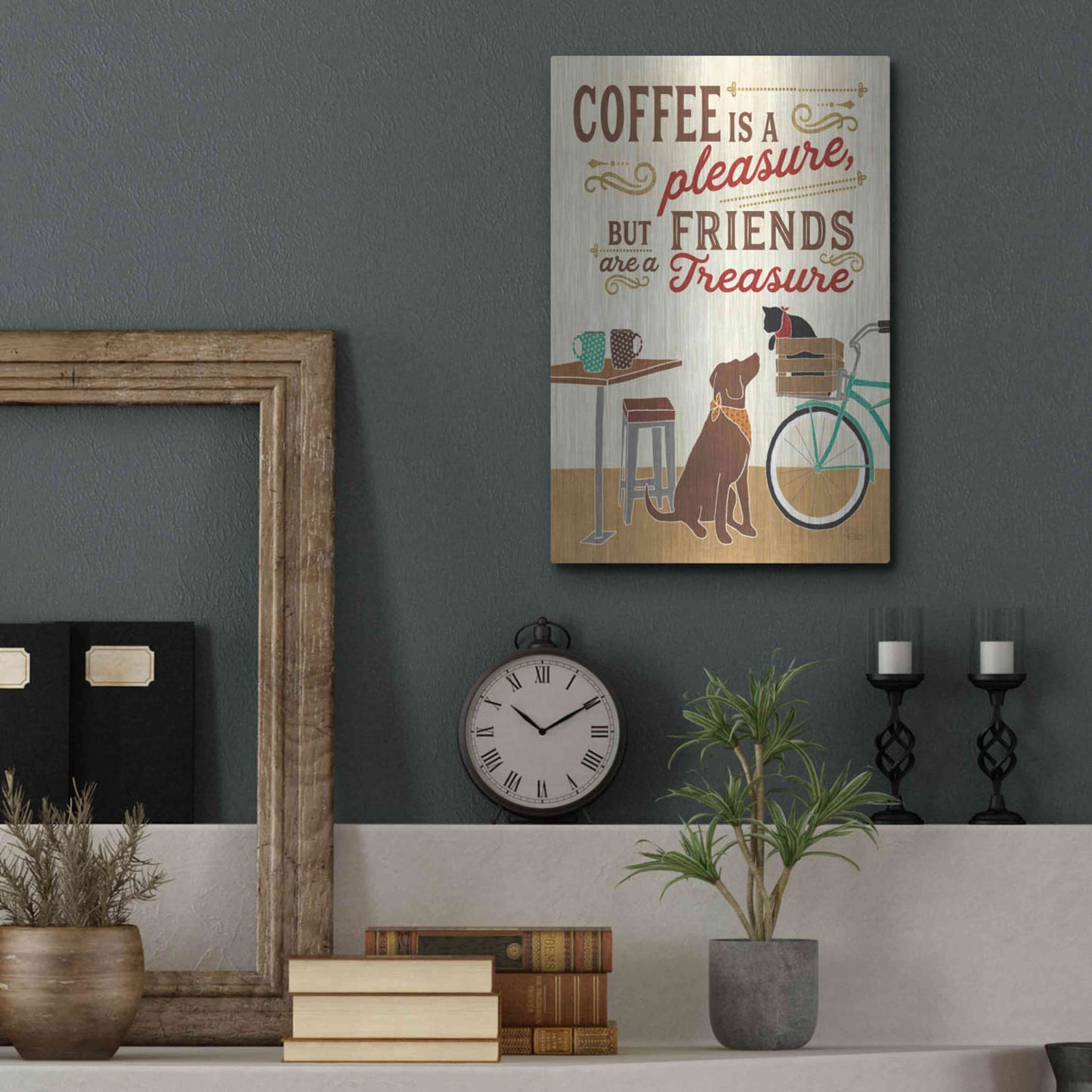 Luxe Metal Art 'Coffee and Friends II' by Veronique Charron, Metal Wall Art,12x16