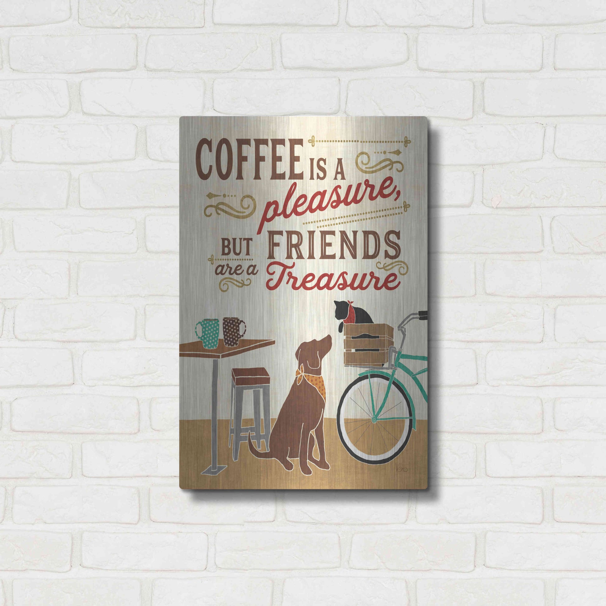 Luxe Metal Art 'Coffee and Friends II' by Veronique Charron, Metal Wall Art,16x24
