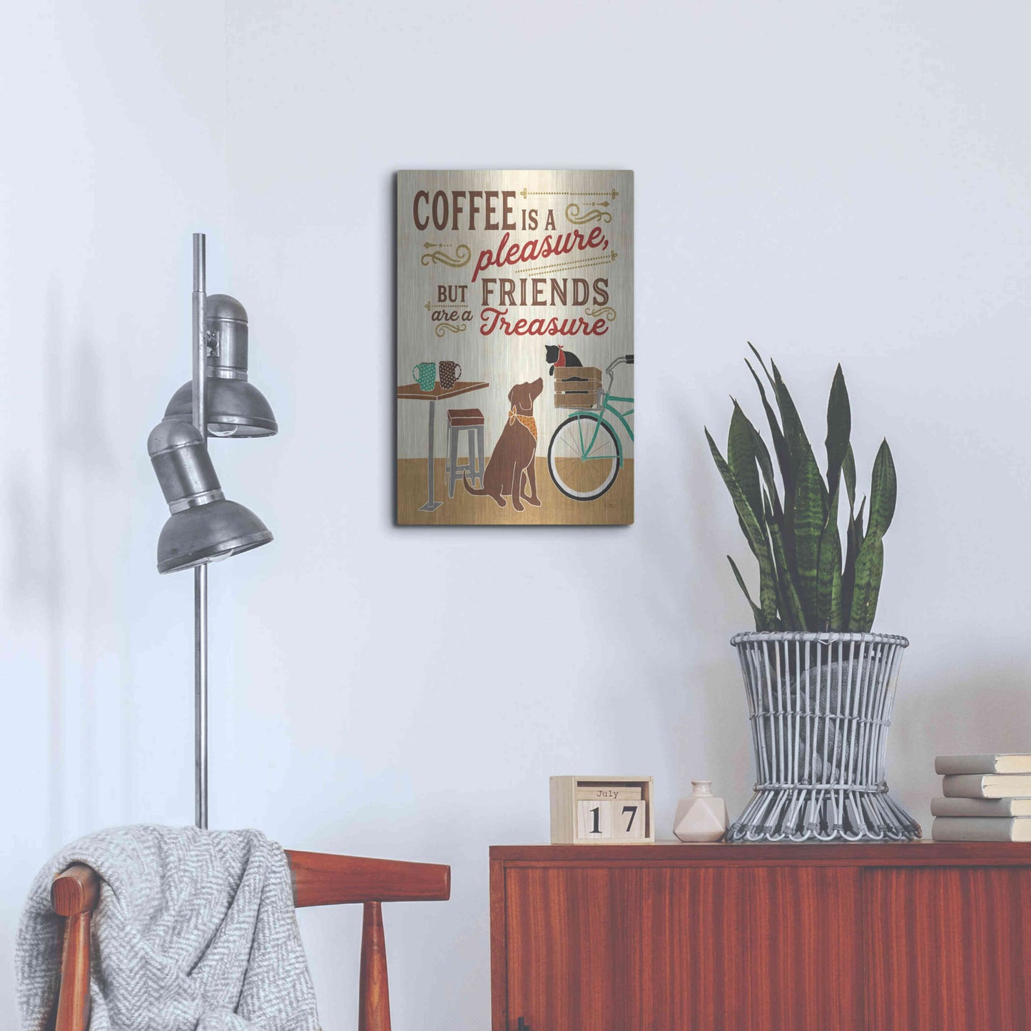 Luxe Metal Art 'Coffee and Friends II' by Veronique Charron, Metal Wall Art,16x24