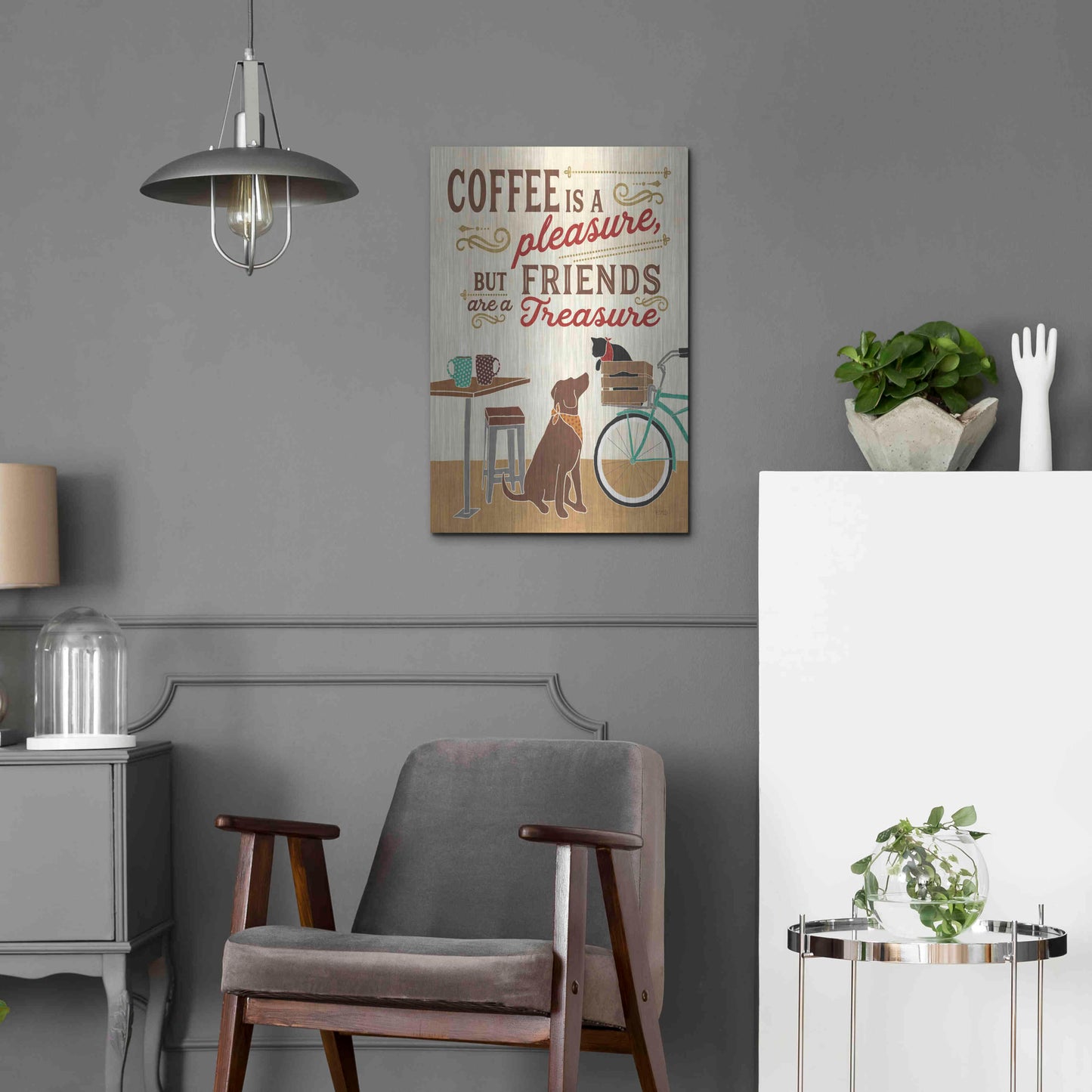 Luxe Metal Art 'Coffee and Friends II' by Veronique Charron, Metal Wall Art,16x24