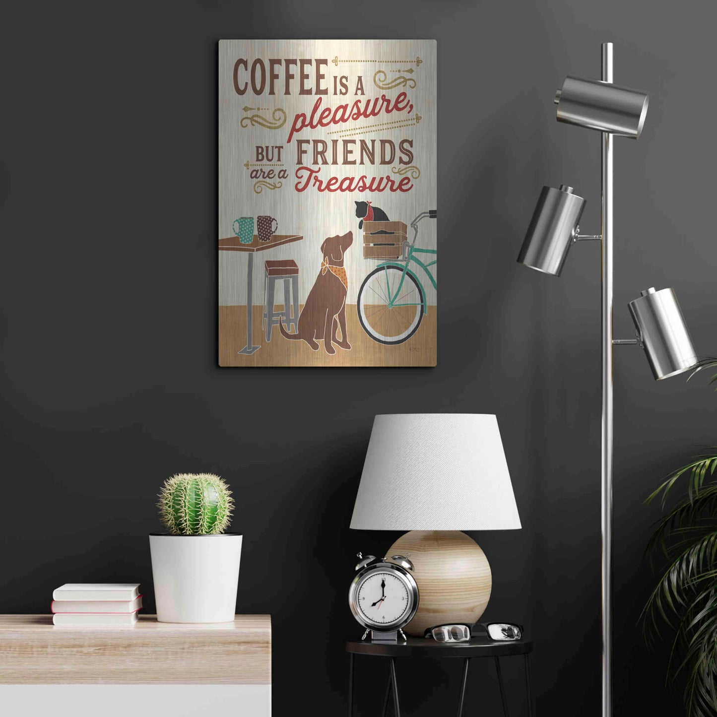 Luxe Metal Art 'Coffee and Friends II' by Veronique Charron, Metal Wall Art,16x24