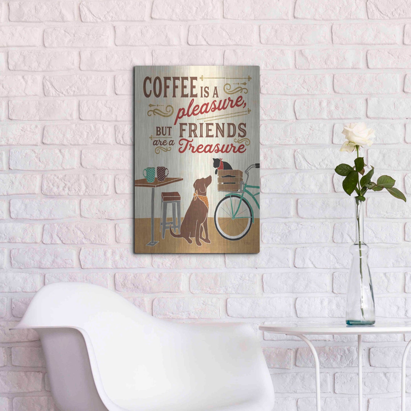 Luxe Metal Art 'Coffee and Friends II' by Veronique Charron, Metal Wall Art,16x24
