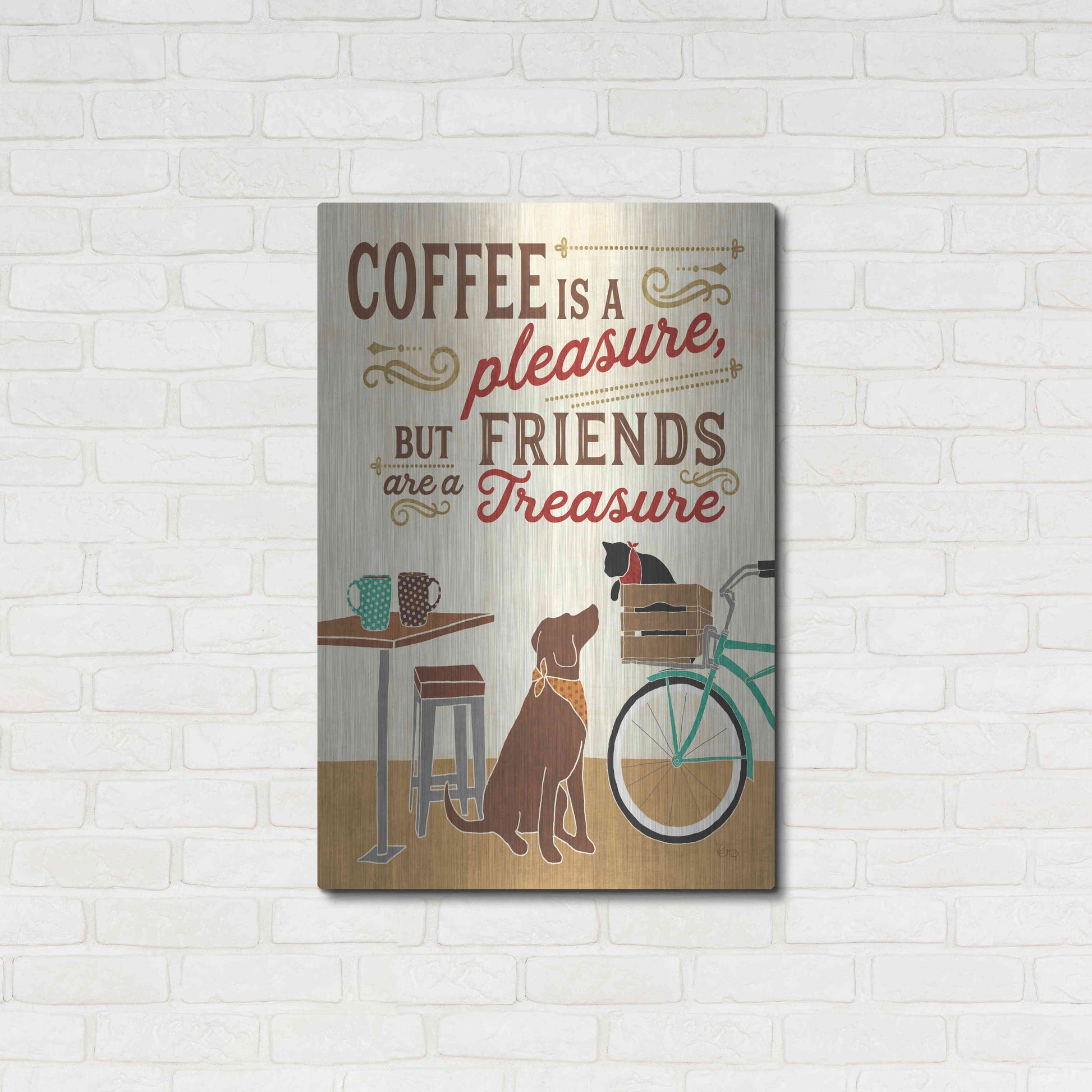 Luxe Metal Art 'Coffee and Friends II' by Veronique Charron, Metal Wall Art,24x36