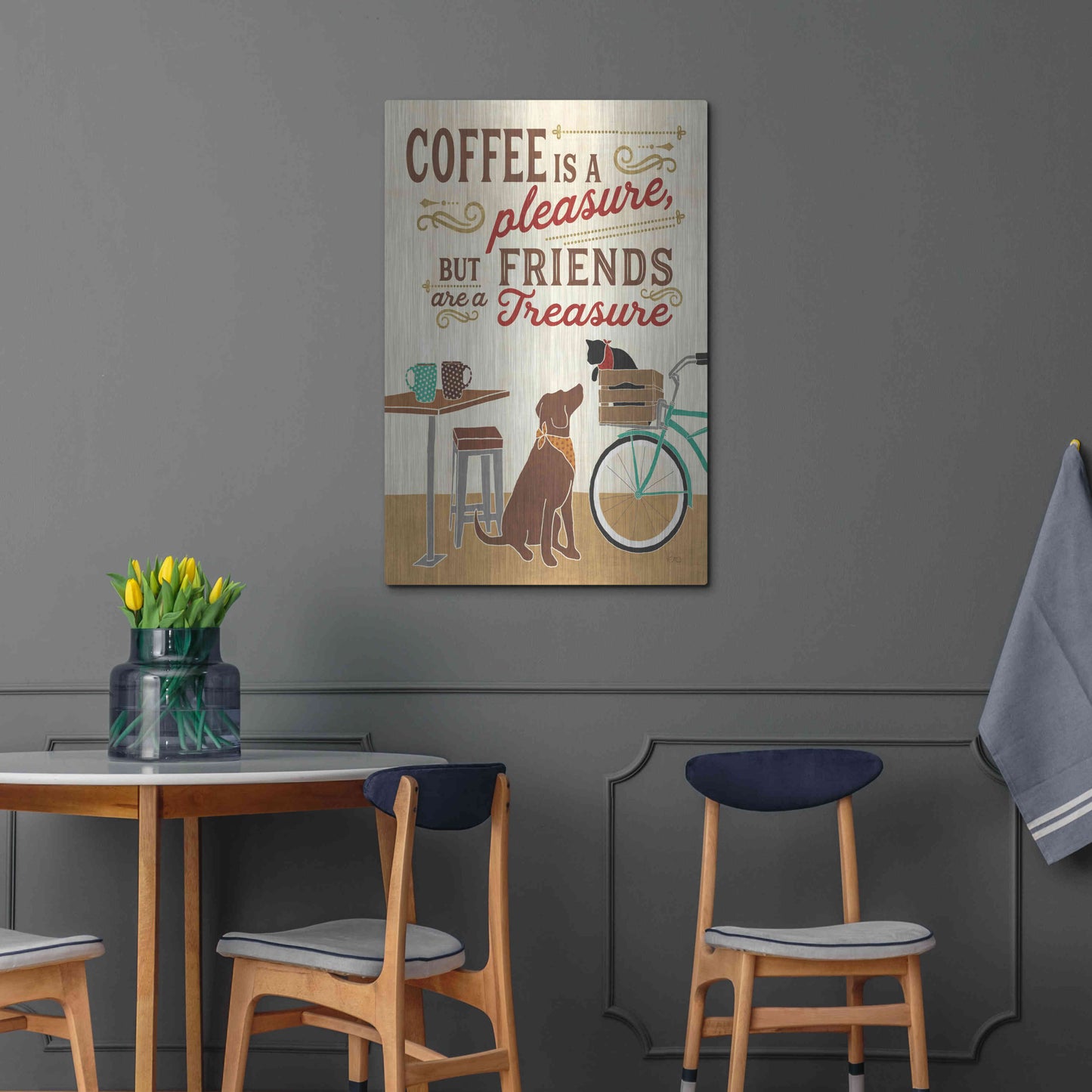 Luxe Metal Art 'Coffee and Friends II' by Veronique Charron, Metal Wall Art,24x36