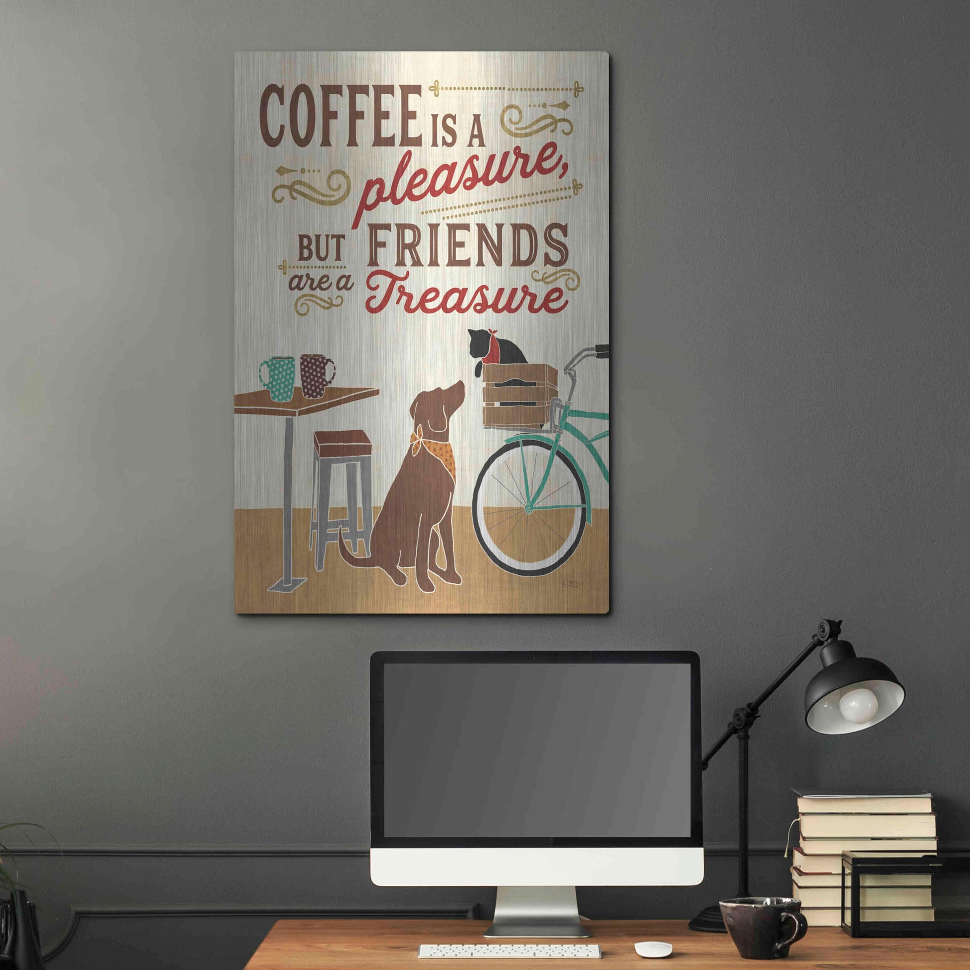 Luxe Metal Art 'Coffee and Friends II' by Veronique Charron, Metal Wall Art,24x36
