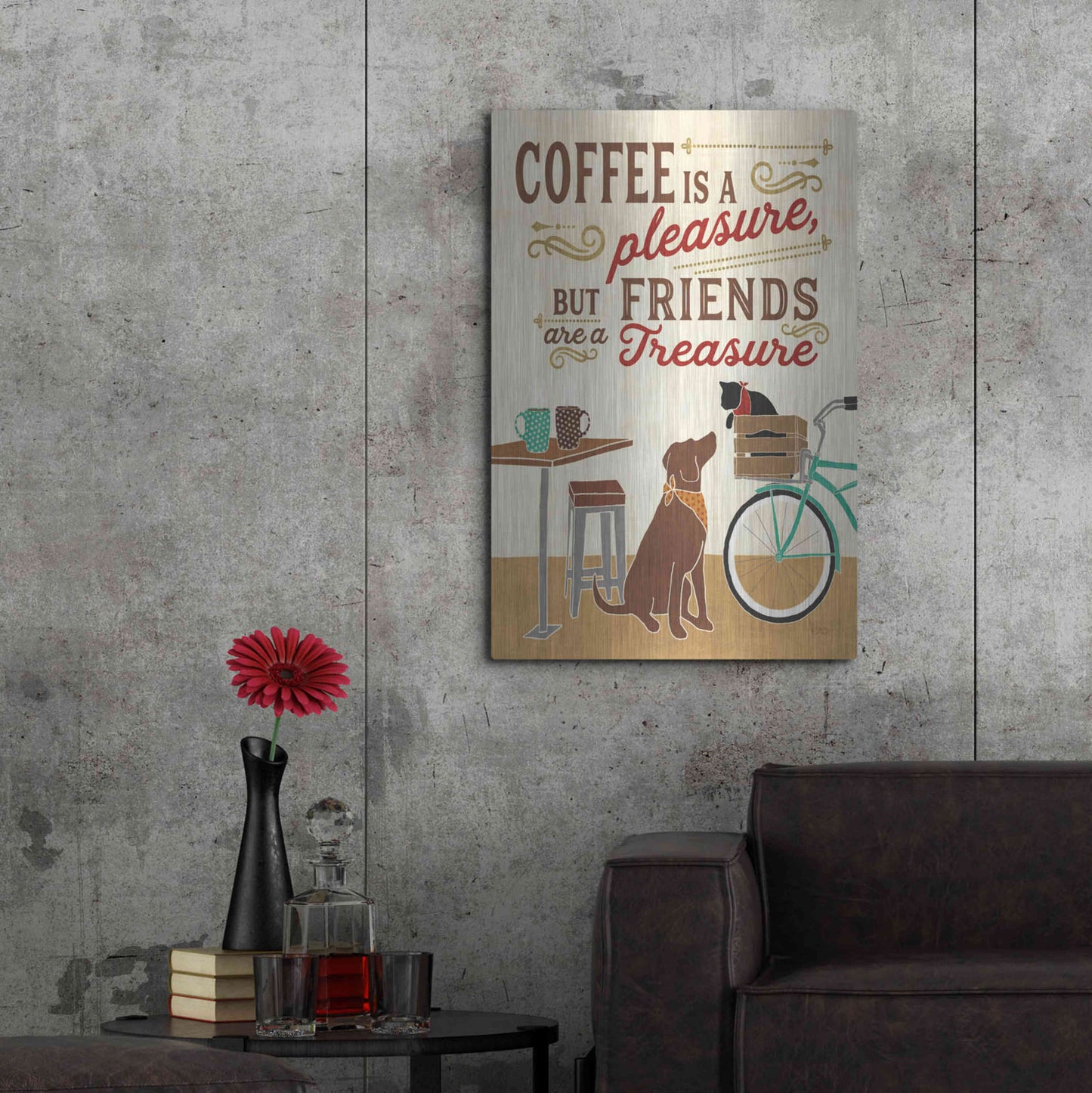 Luxe Metal Art 'Coffee and Friends II' by Veronique Charron, Metal Wall Art,24x36
