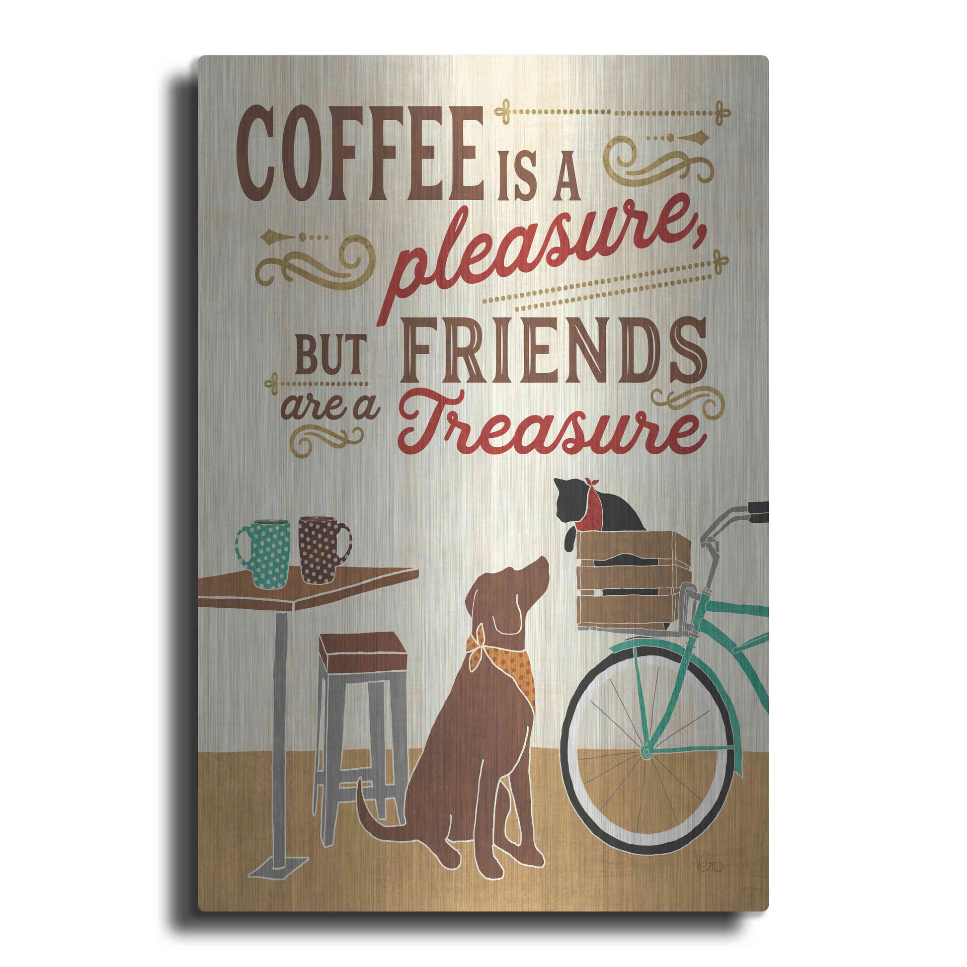 Luxe Metal Art 'Coffee and Friends II' by Veronique Charron, Metal Wall Art