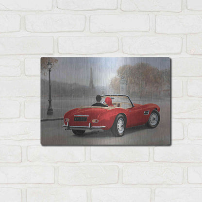 Luxe Metal Art 'A Ride in Paris III Red Car' by Marco Fabiano, Metal Wall Art,16x12