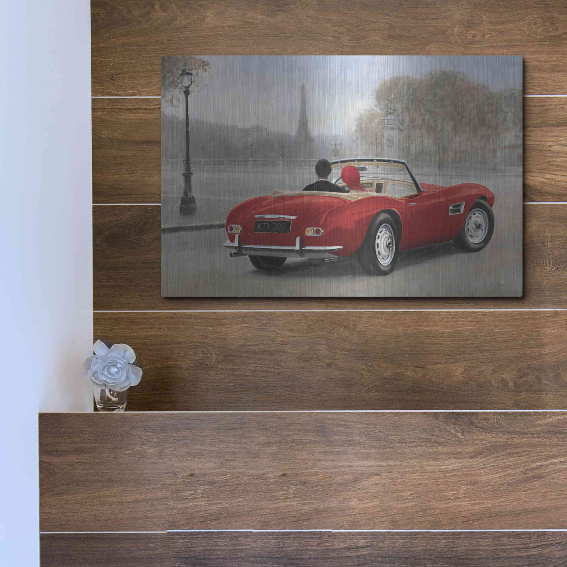 Luxe Metal Art 'A Ride in Paris III Red Car' by Marco Fabiano, Metal Wall Art,16x12