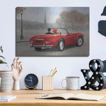 Luxe Metal Art 'A Ride in Paris III Red Car' by Marco Fabiano, Metal Wall Art,16x12