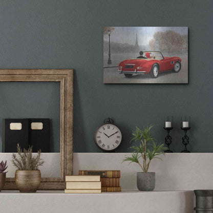 Luxe Metal Art 'A Ride in Paris III Red Car' by Marco Fabiano, Metal Wall Art,16x12