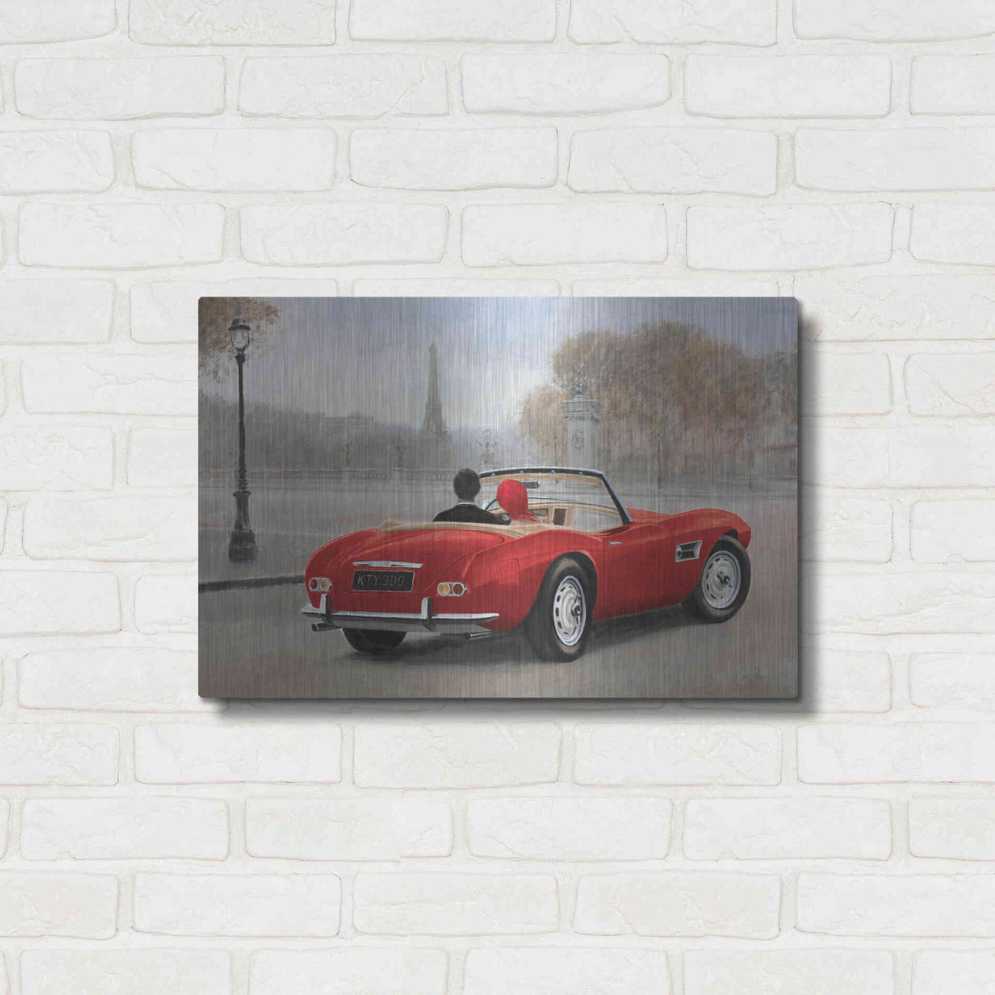 Luxe Metal Art 'A Ride in Paris III Red Car' by Marco Fabiano, Metal Wall Art,24x16