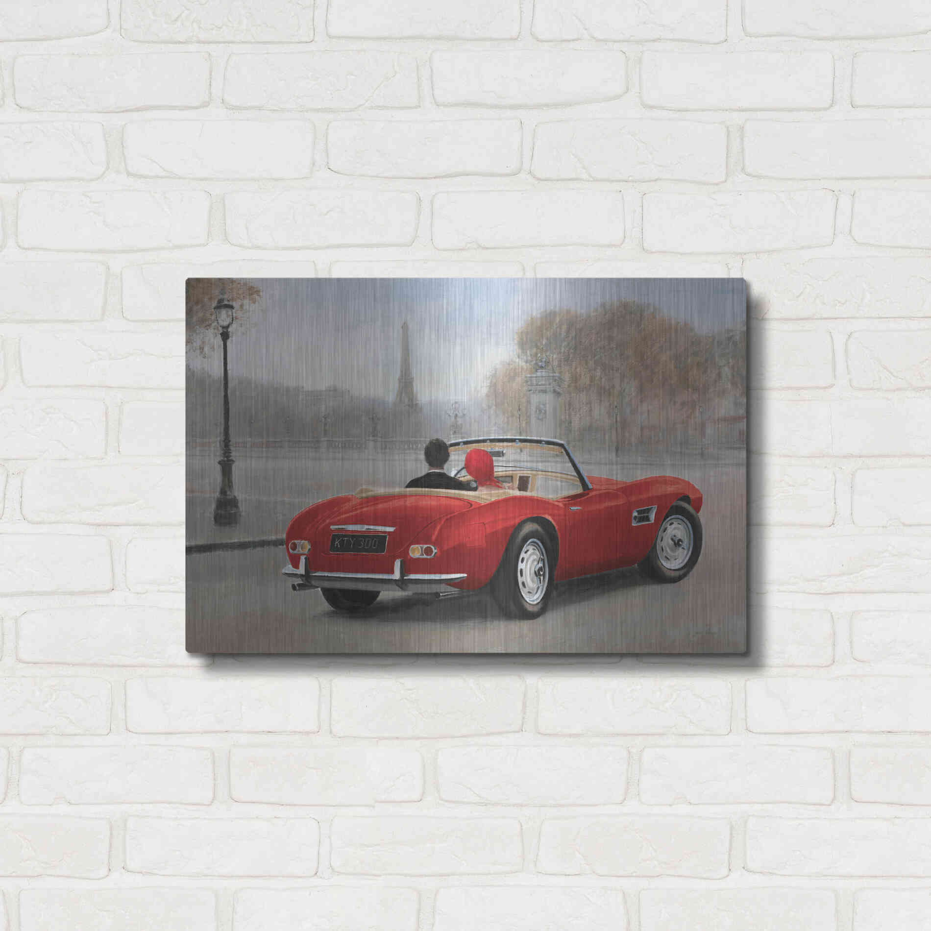 Luxe Metal Art 'A Ride in Paris III Red Car' by Marco Fabiano, Metal Wall Art,24x16