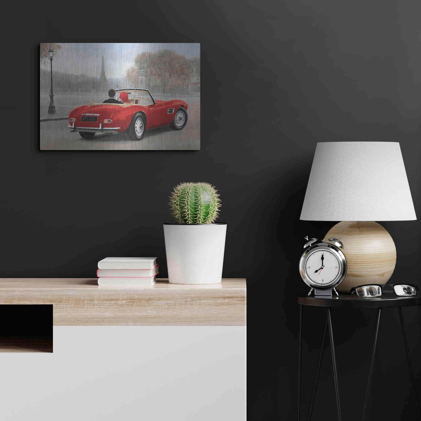 Luxe Metal Art 'A Ride in Paris III Red Car' by Marco Fabiano, Metal Wall Art,24x16