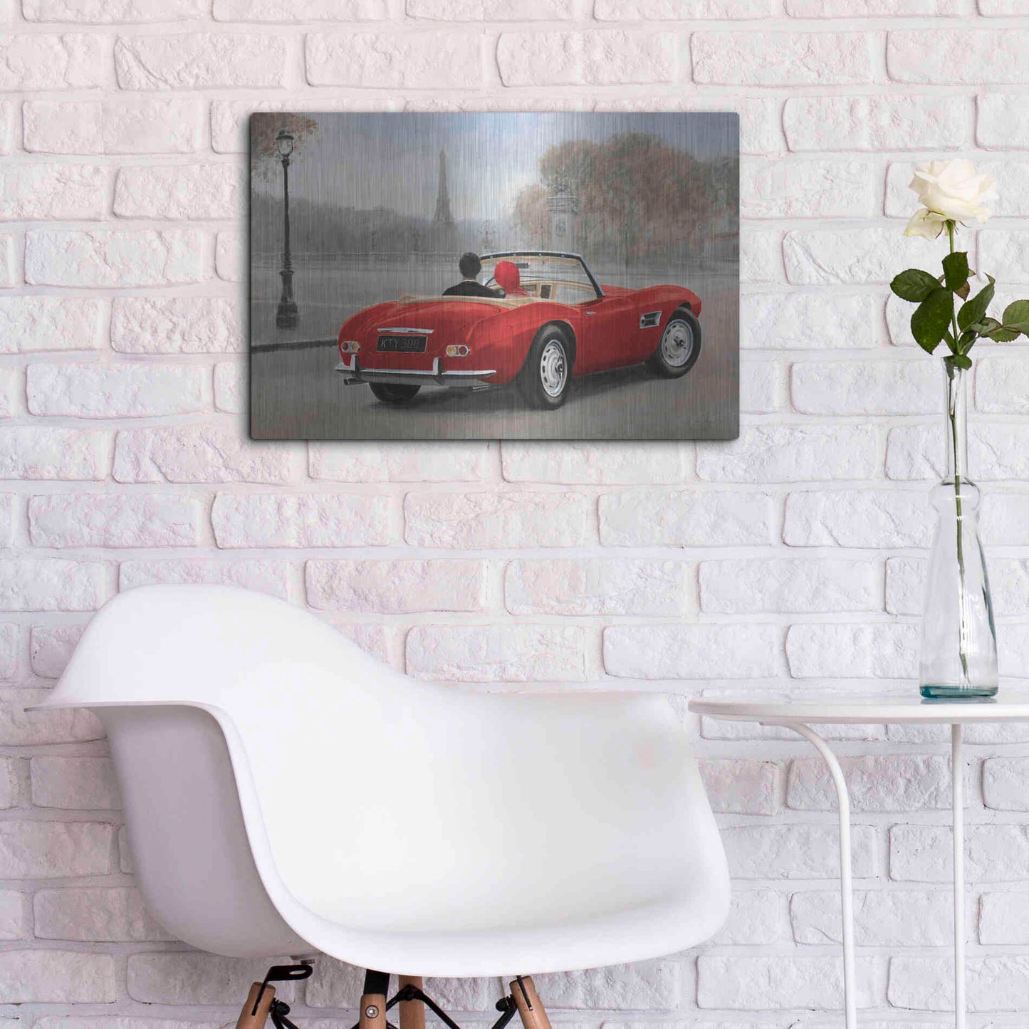 Luxe Metal Art 'A Ride in Paris III Red Car' by Marco Fabiano, Metal Wall Art,24x16