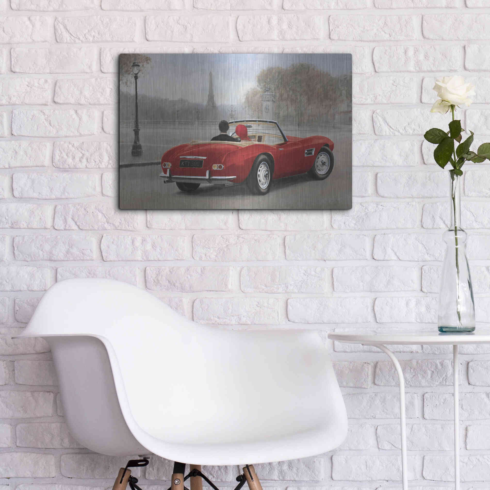 Luxe Metal Art 'A Ride in Paris III Red Car' by Marco Fabiano, Metal Wall Art,24x16