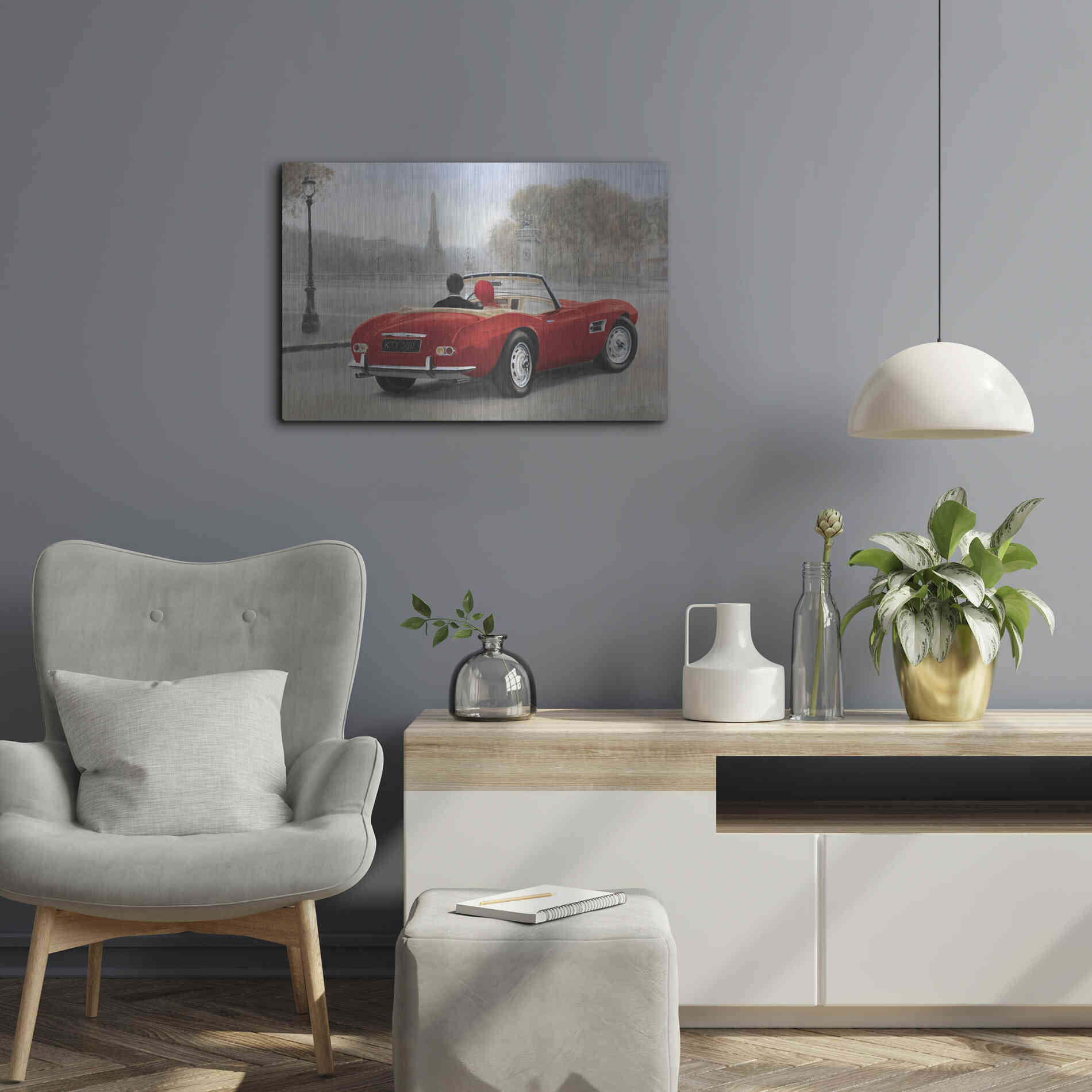 Luxe Metal Art 'A Ride in Paris III Red Car' by Marco Fabiano, Metal Wall Art,24x16