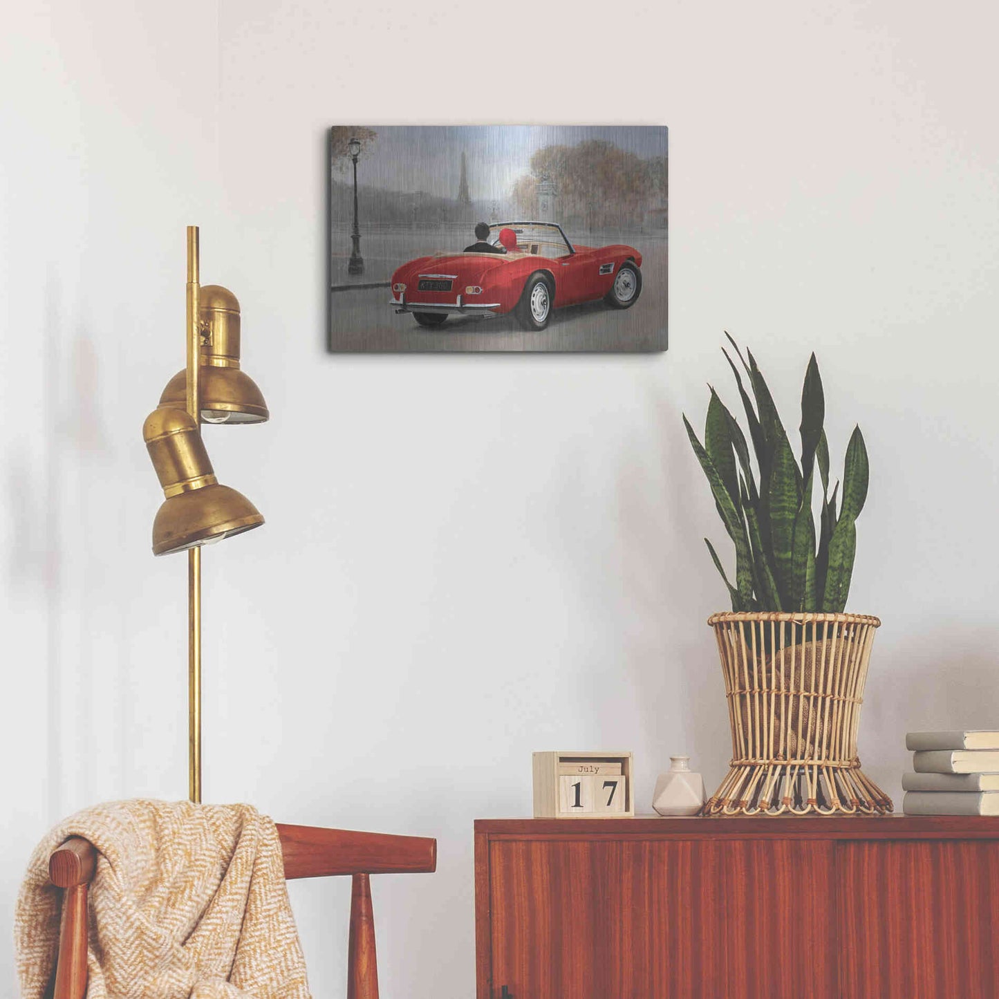 Luxe Metal Art 'A Ride in Paris III Red Car' by Marco Fabiano, Metal Wall Art,24x16