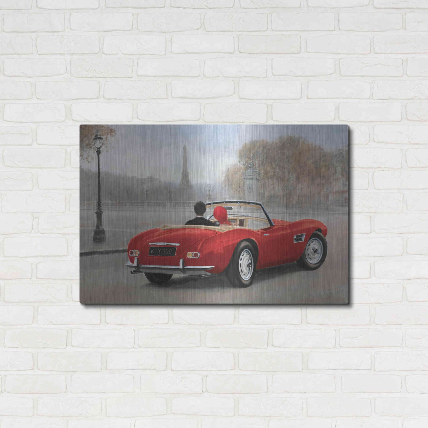 Luxe Metal Art 'A Ride in Paris III Red Car' by Marco Fabiano, Metal Wall Art,36x24