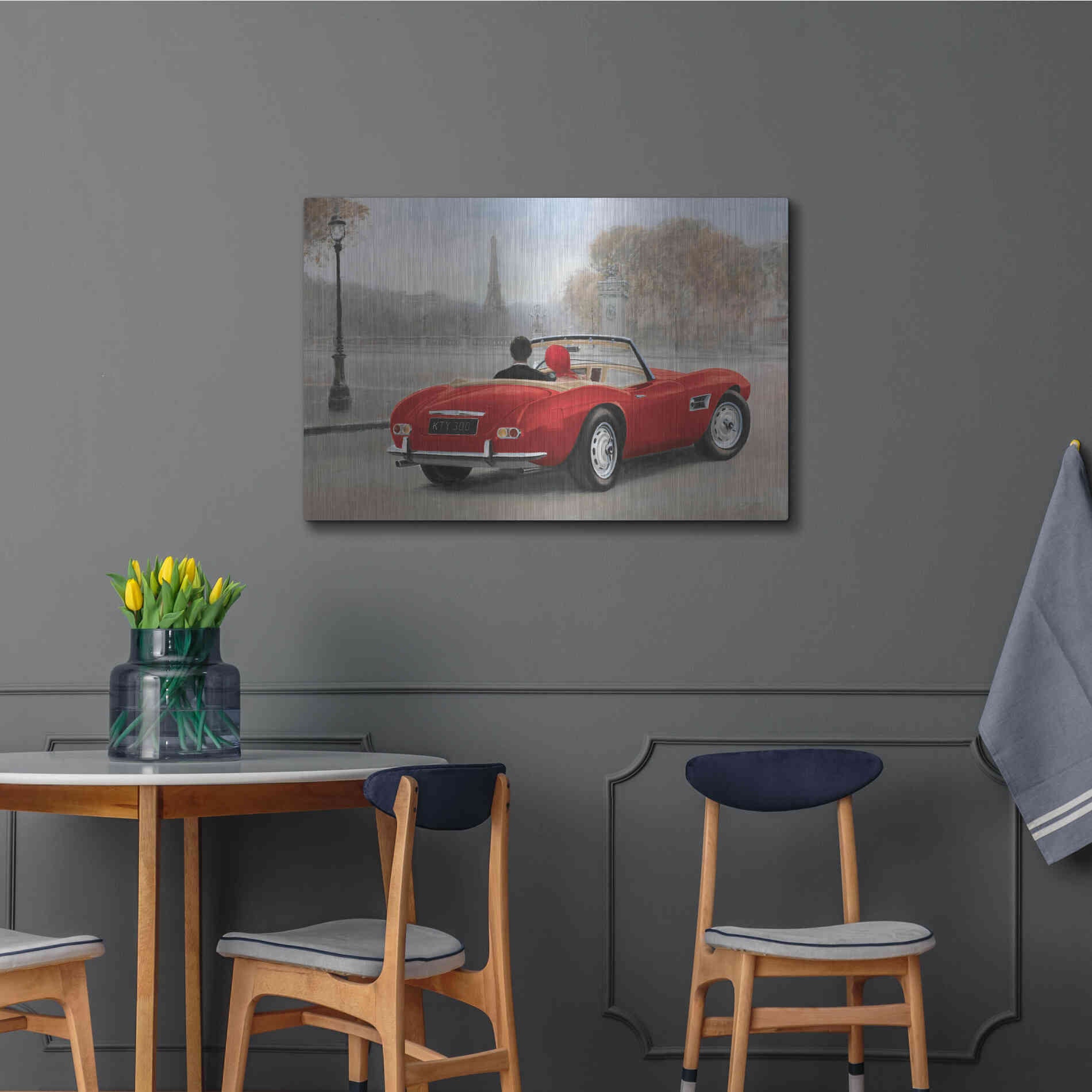 Luxe Metal Art 'A Ride in Paris III Red Car' by Marco Fabiano, Metal Wall Art,36x24