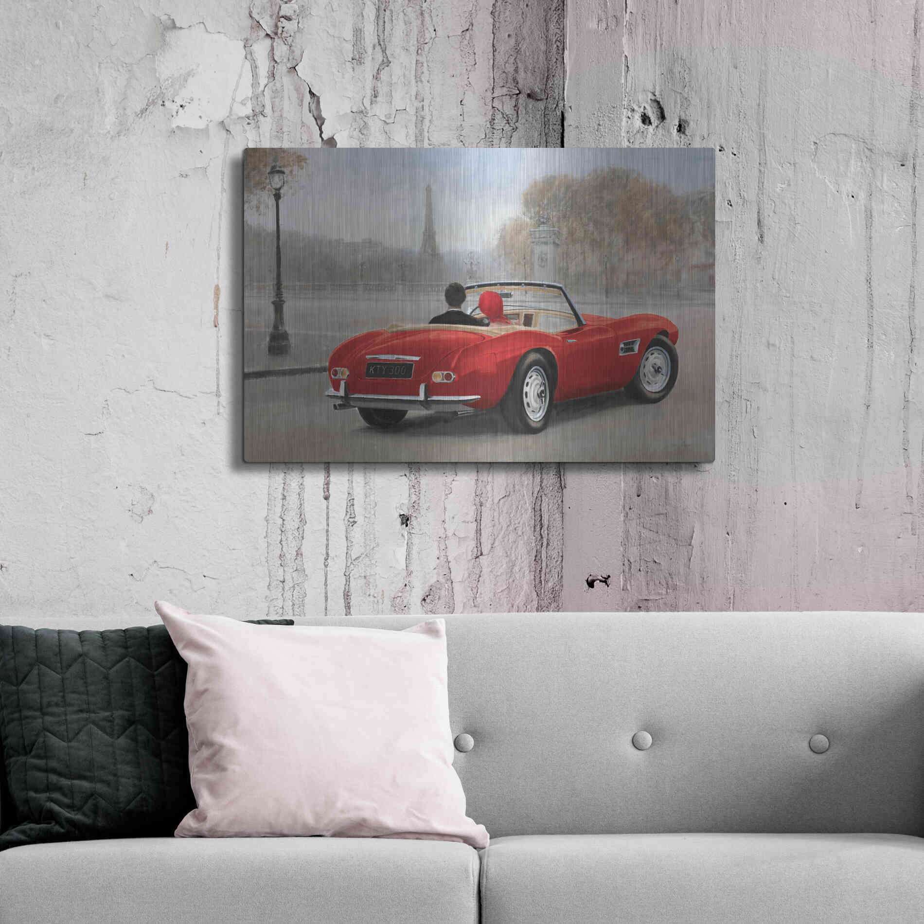 Luxe Metal Art 'A Ride in Paris III Red Car' by Marco Fabiano, Metal Wall Art,36x24