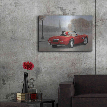 Luxe Metal Art 'A Ride in Paris III Red Car' by Marco Fabiano, Metal Wall Art,36x24