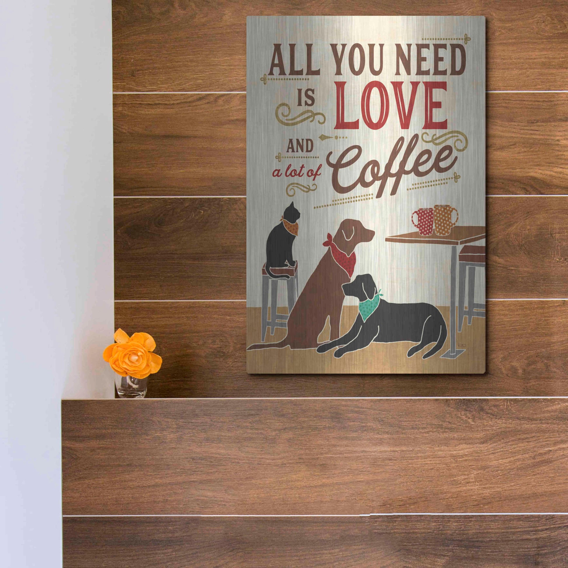 Luxe Metal Art 'Coffee and Friends III' by Veronique Charron, Metal Wall Art,12x16