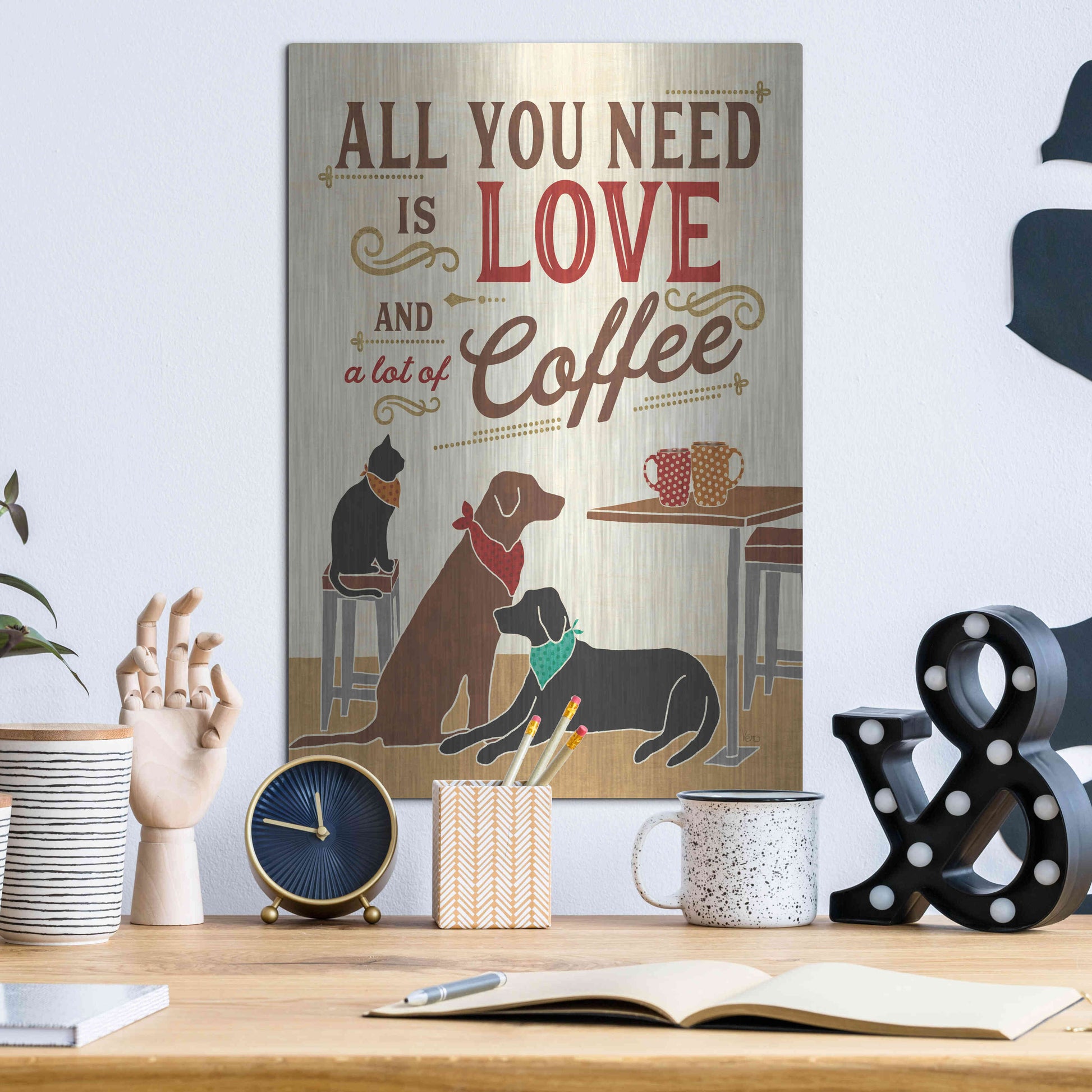 Luxe Metal Art 'Coffee and Friends III' by Veronique Charron, Metal Wall Art,12x16