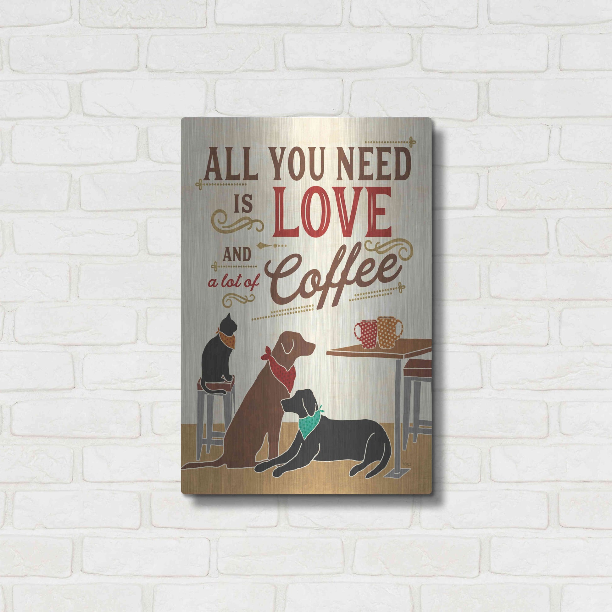 Luxe Metal Art 'Coffee and Friends III' by Veronique Charron, Metal Wall Art,16x24