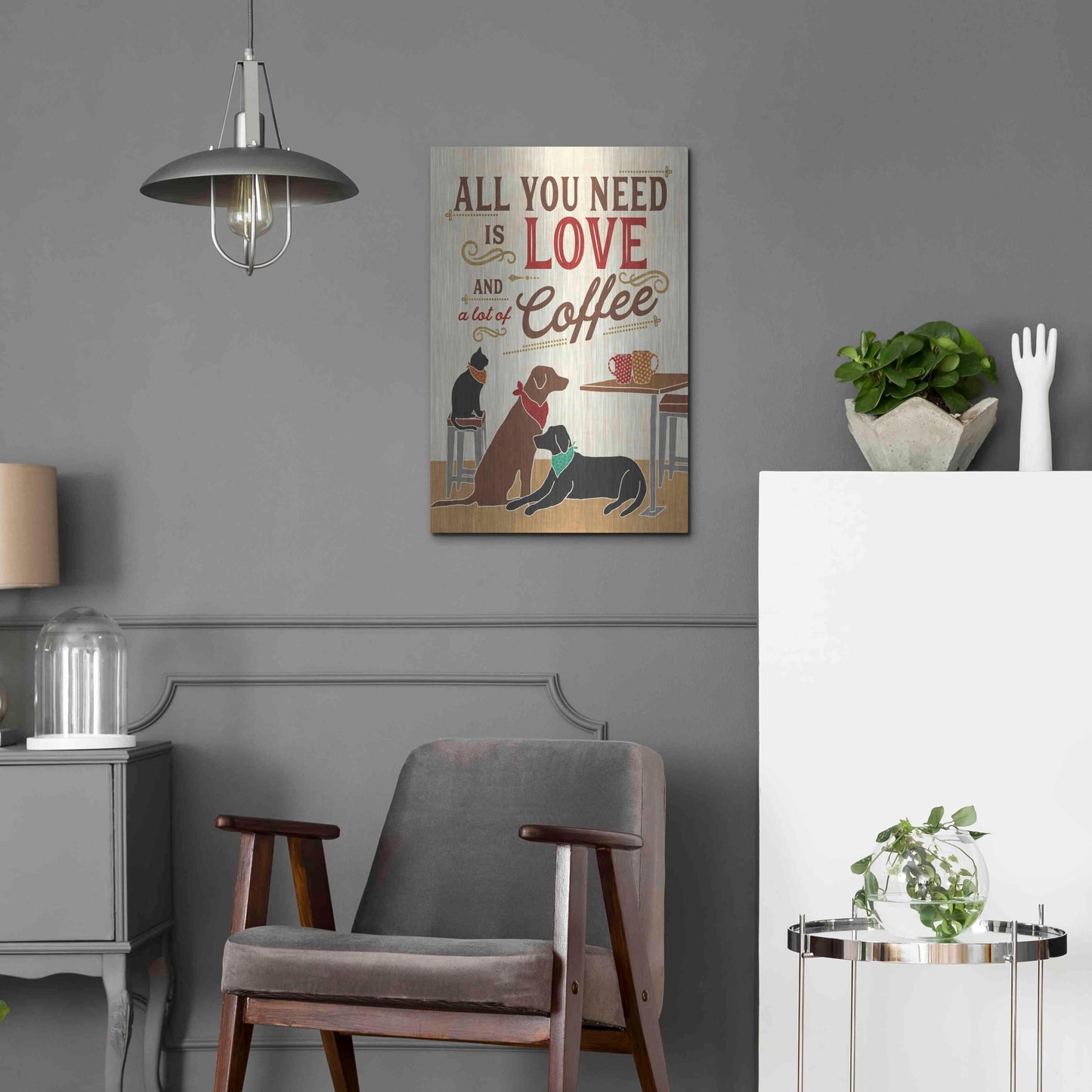 Luxe Metal Art 'Coffee and Friends III' by Veronique Charron, Metal Wall Art,16x24