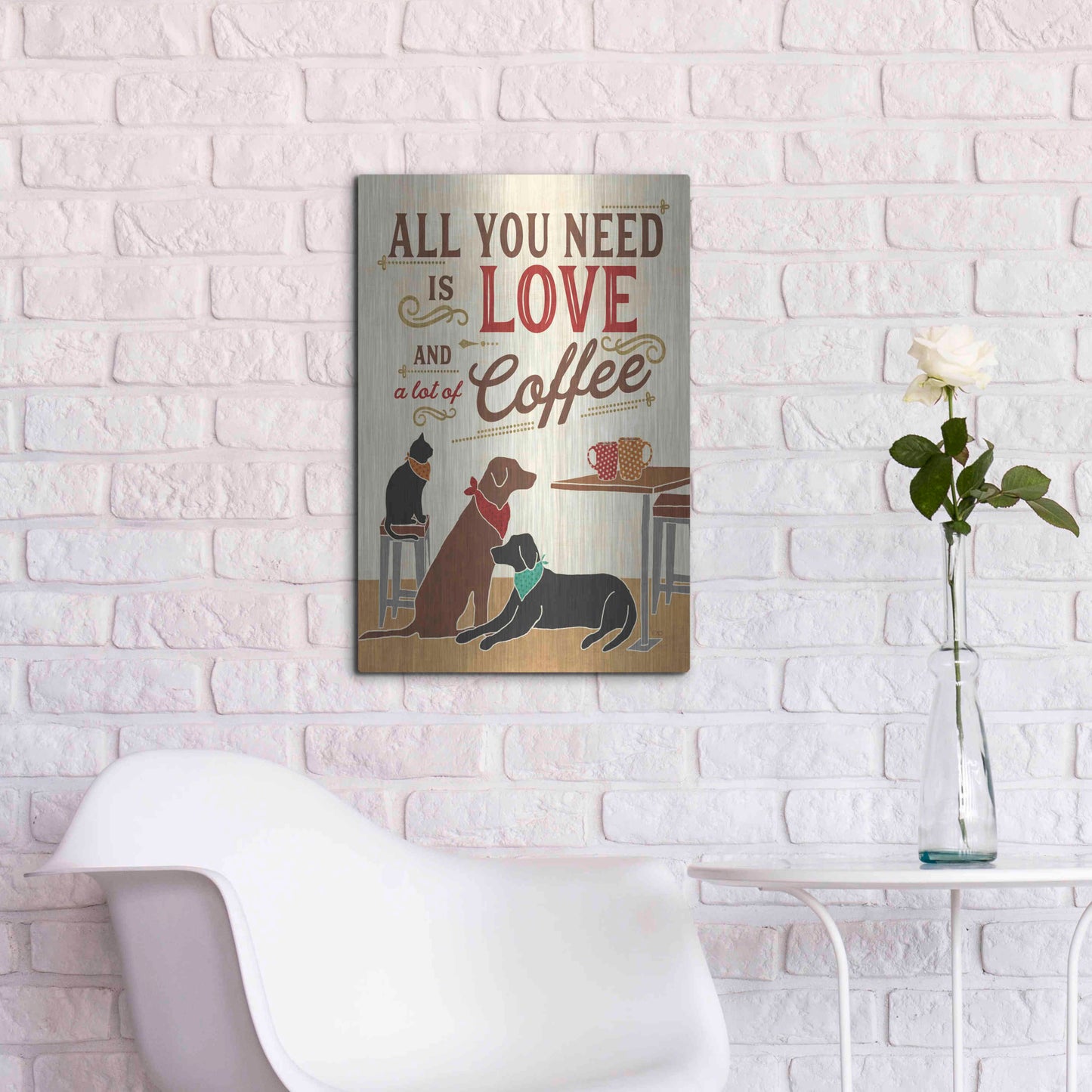 Luxe Metal Art 'Coffee and Friends III' by Veronique Charron, Metal Wall Art,16x24
