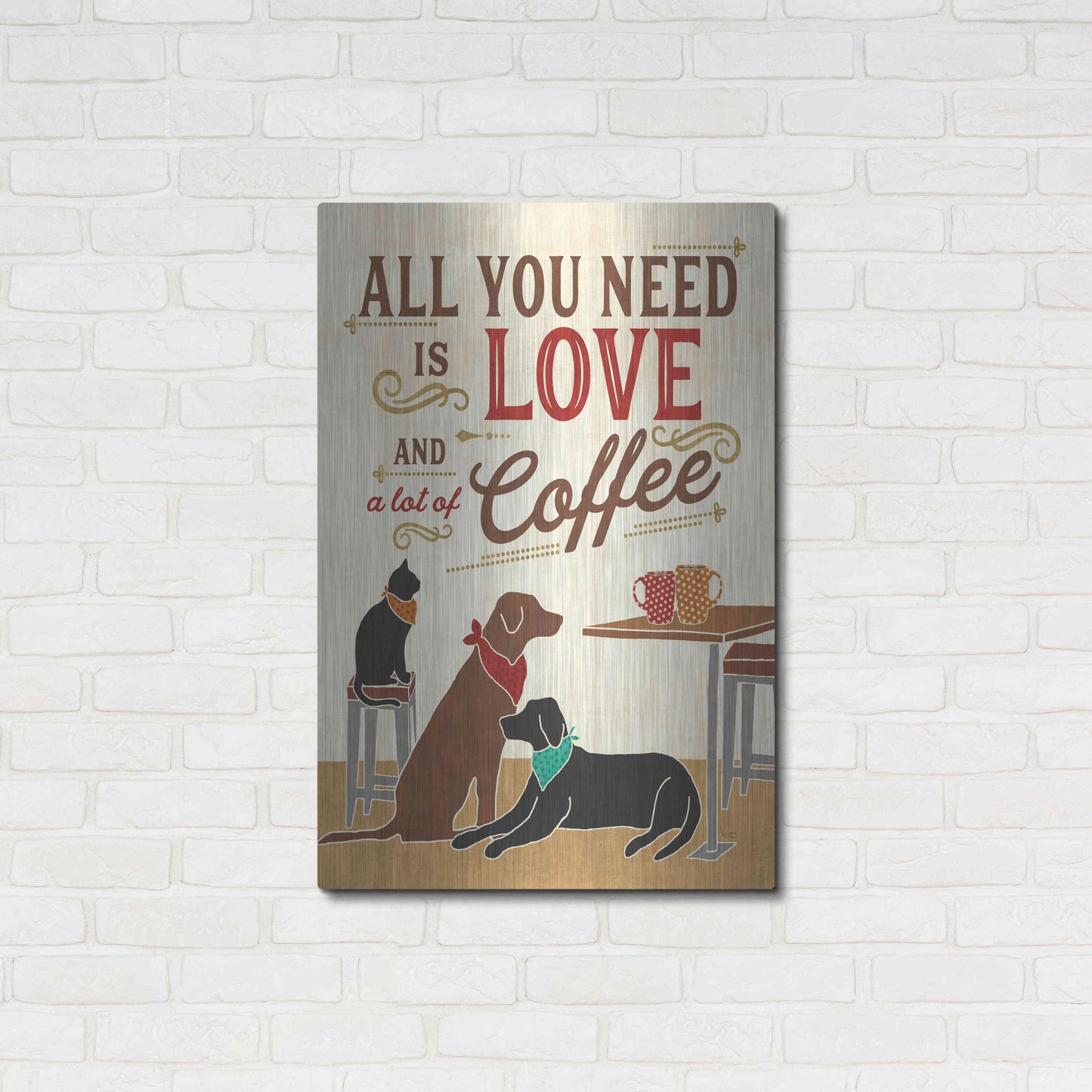 Luxe Metal Art 'Coffee and Friends III' by Veronique Charron, Metal Wall Art,24x36